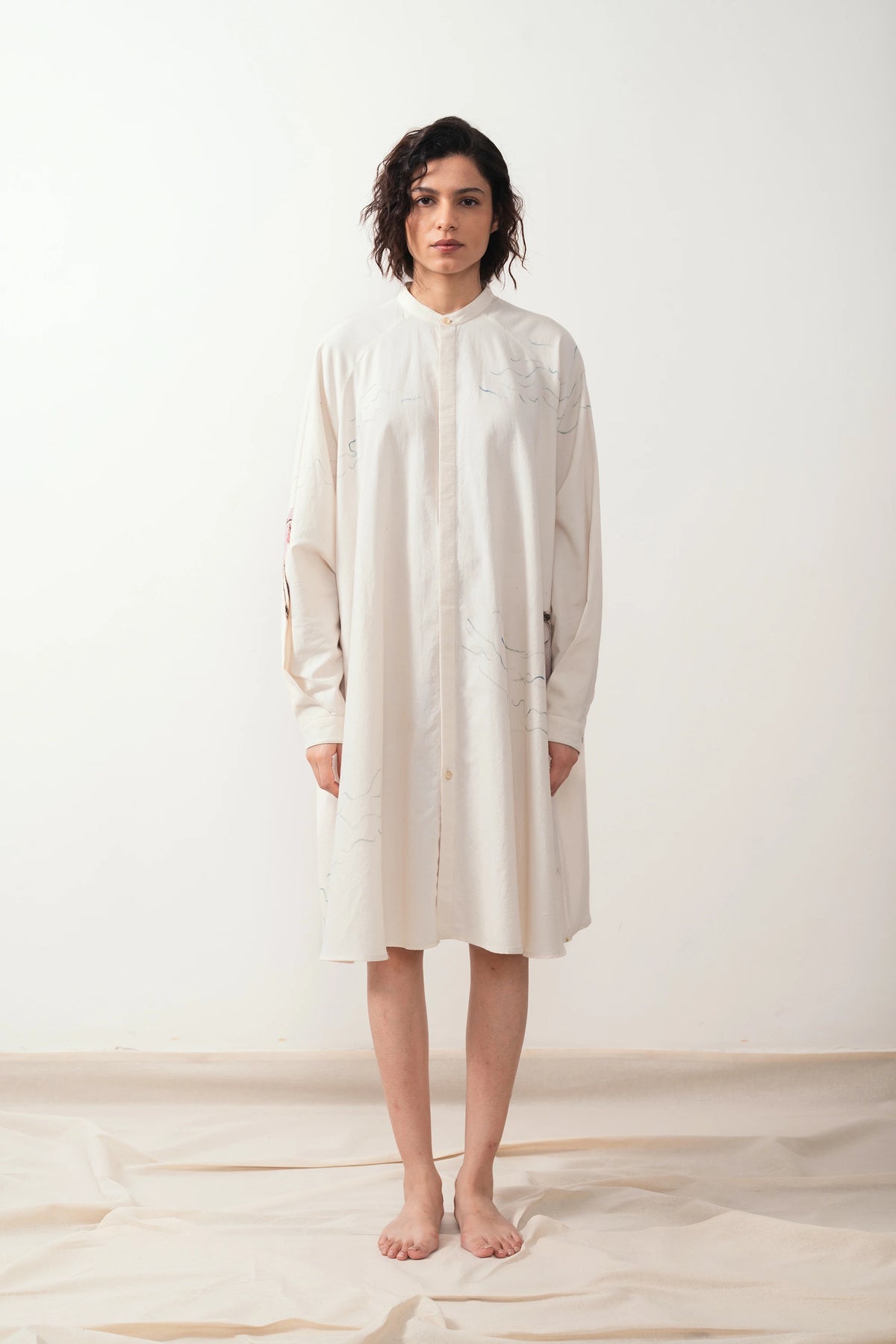 Handpainted Band Collar Shirt in Ecru