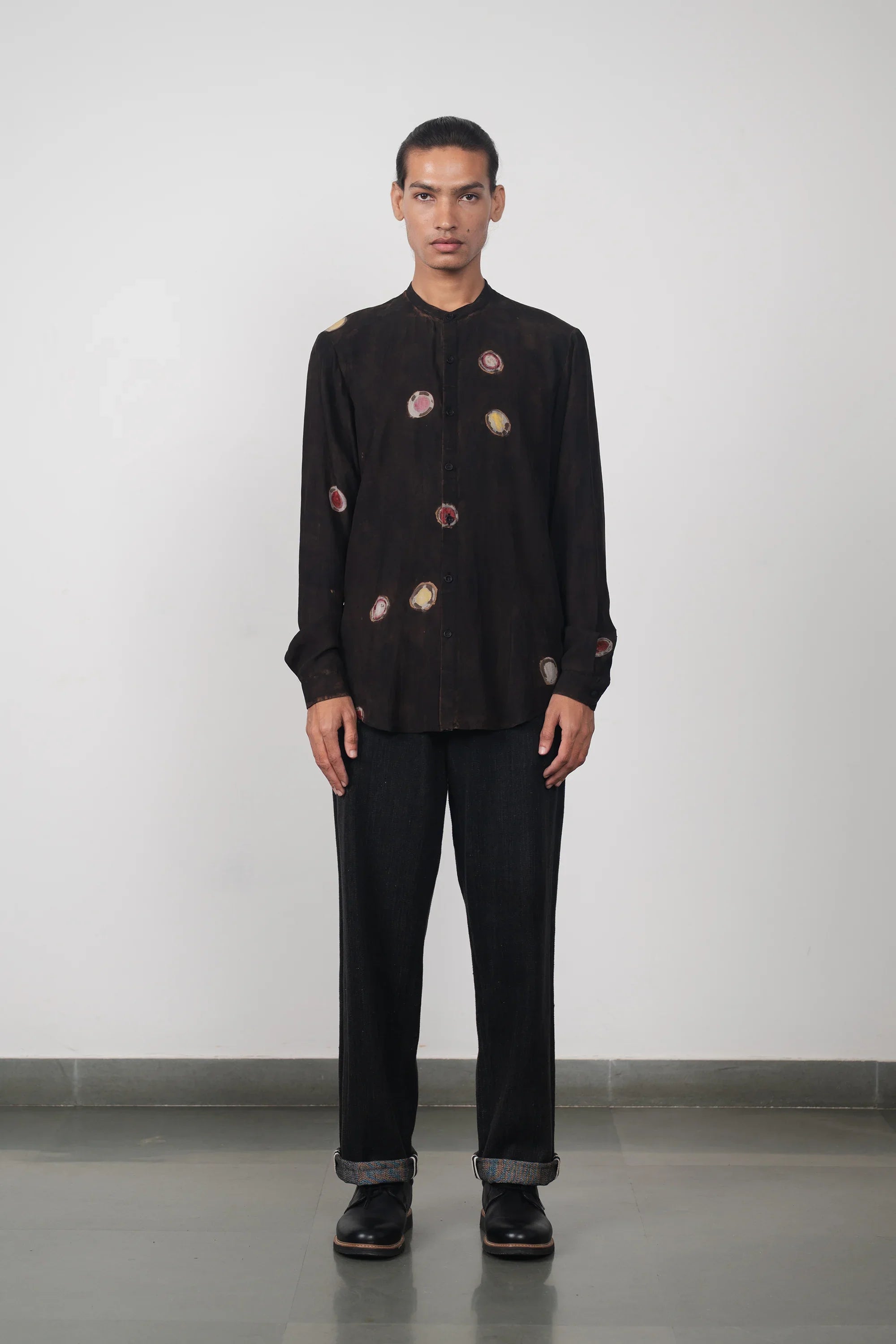 Hand Painted Band Collar Shirt