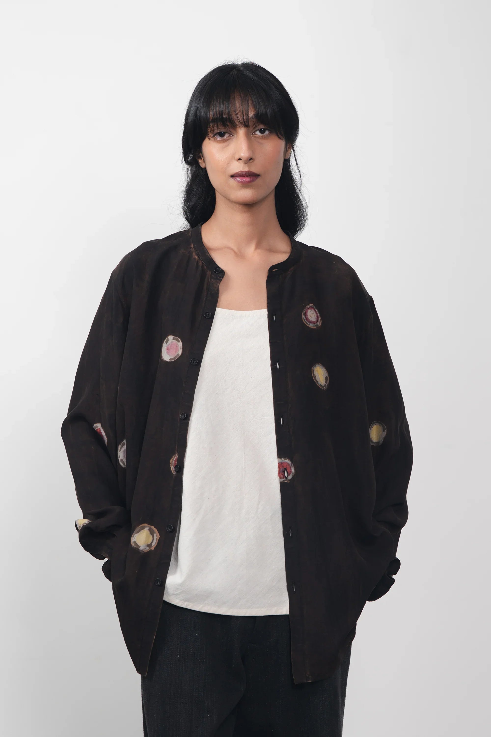 Band Collar Shirt Hand Painted