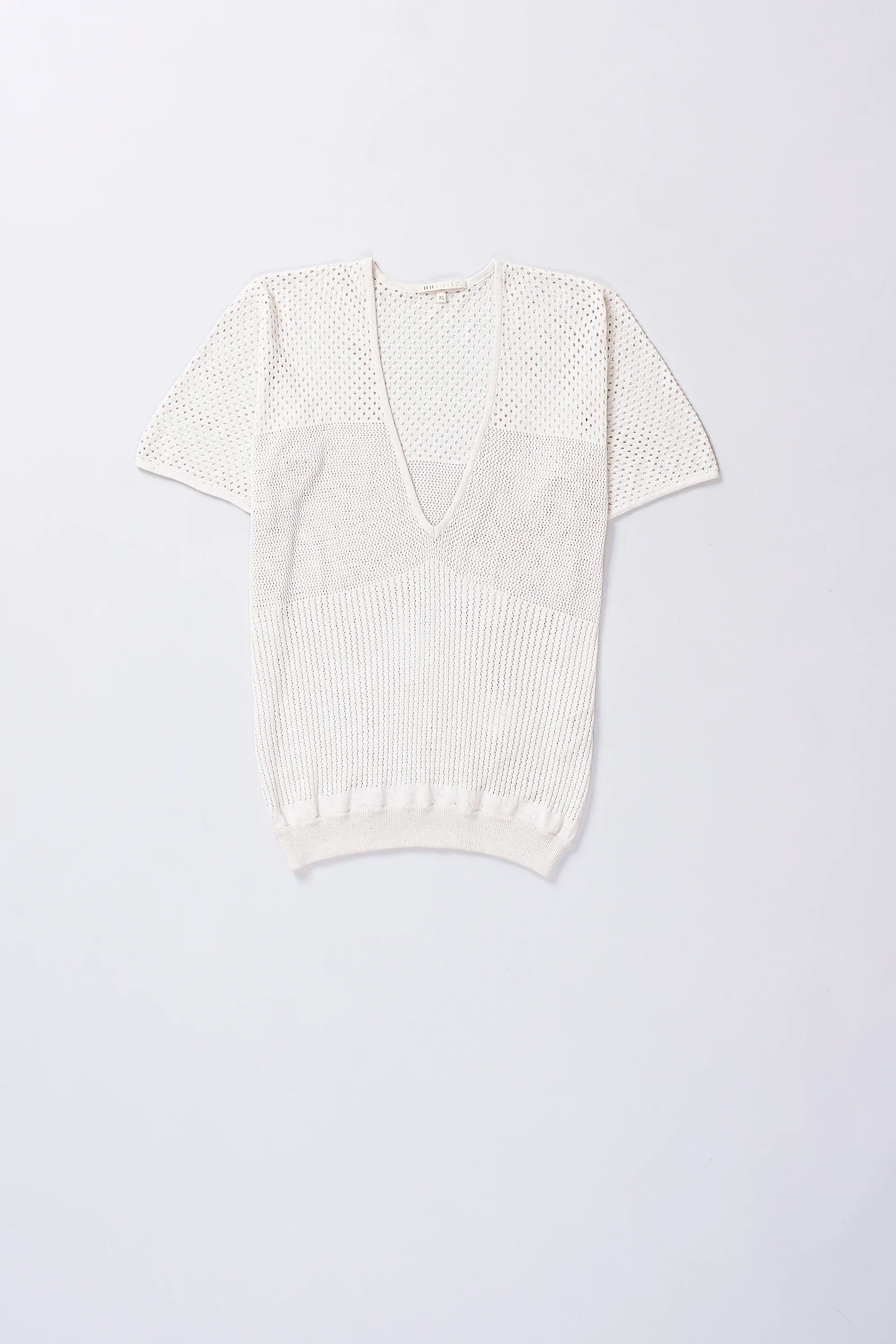 Women Plunge Neck Ecru T-Shirt