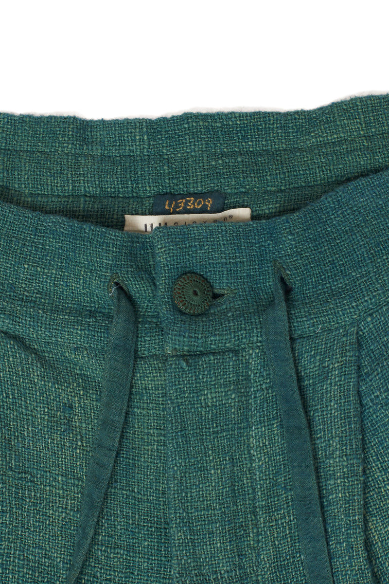 OLIVE GREEN HANDSPUN COTTON PLEATED TROUSER