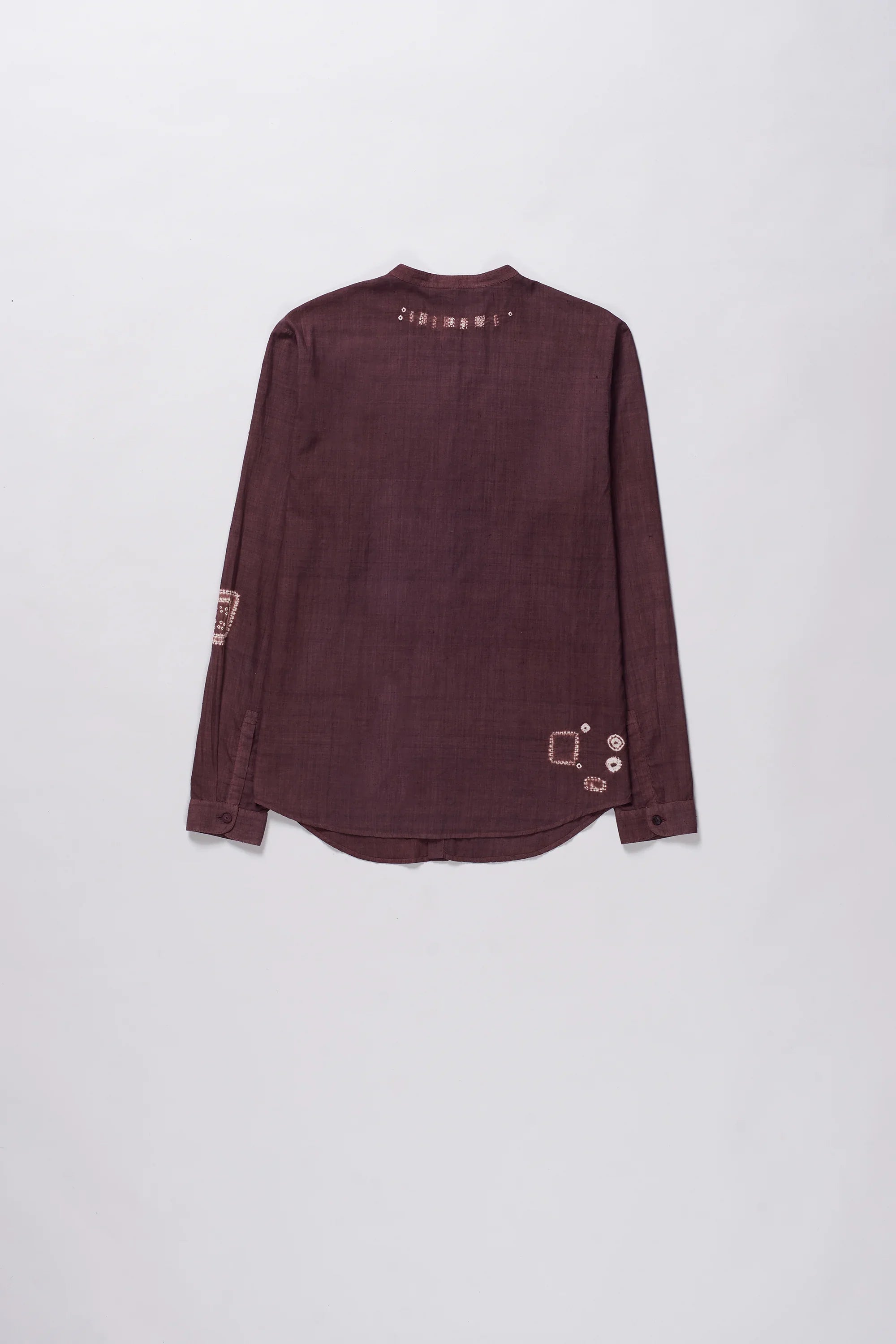 Band Collar Bandhani Shirt in Purple Red