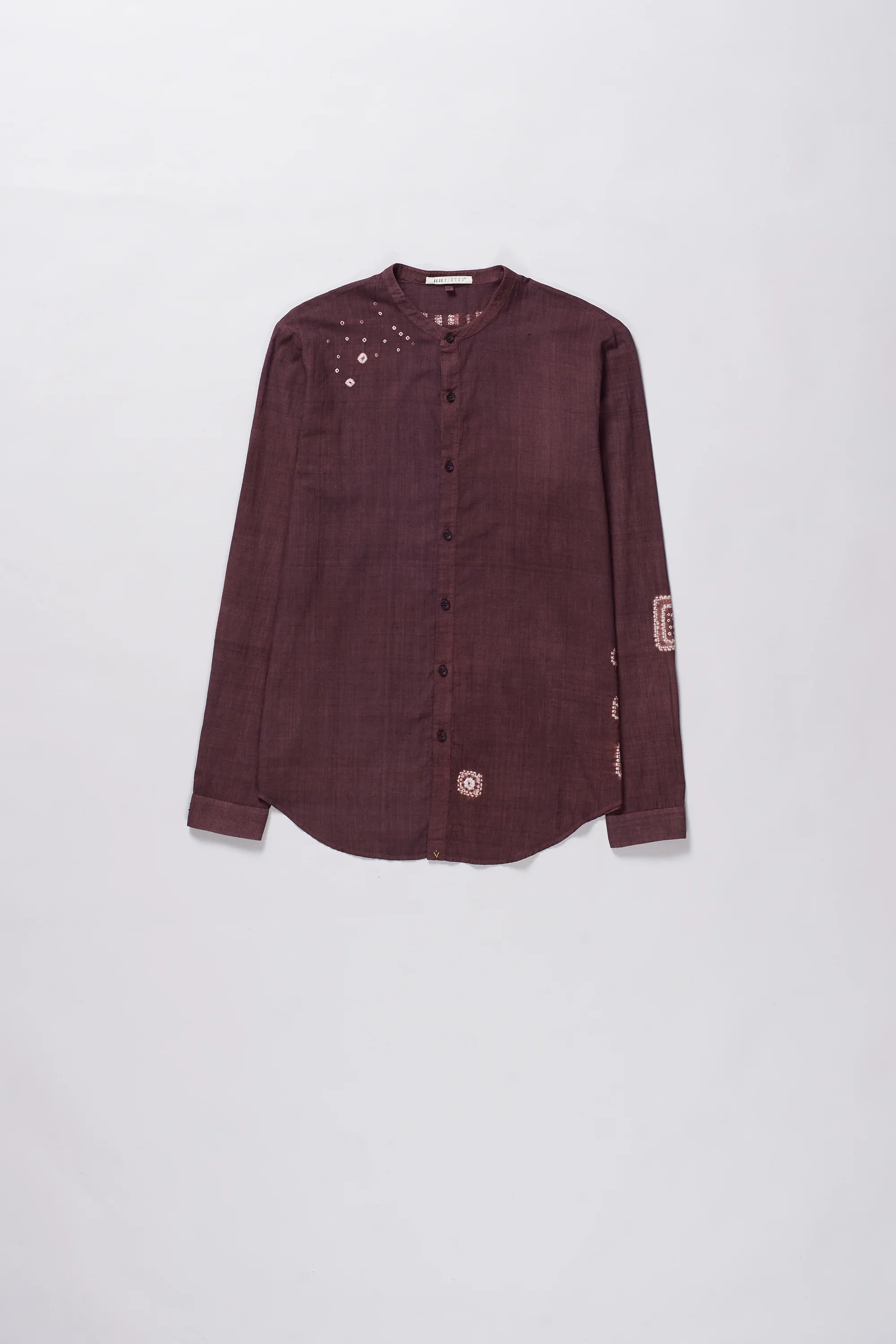Band Collar Bandhani Shirt in Purple Red