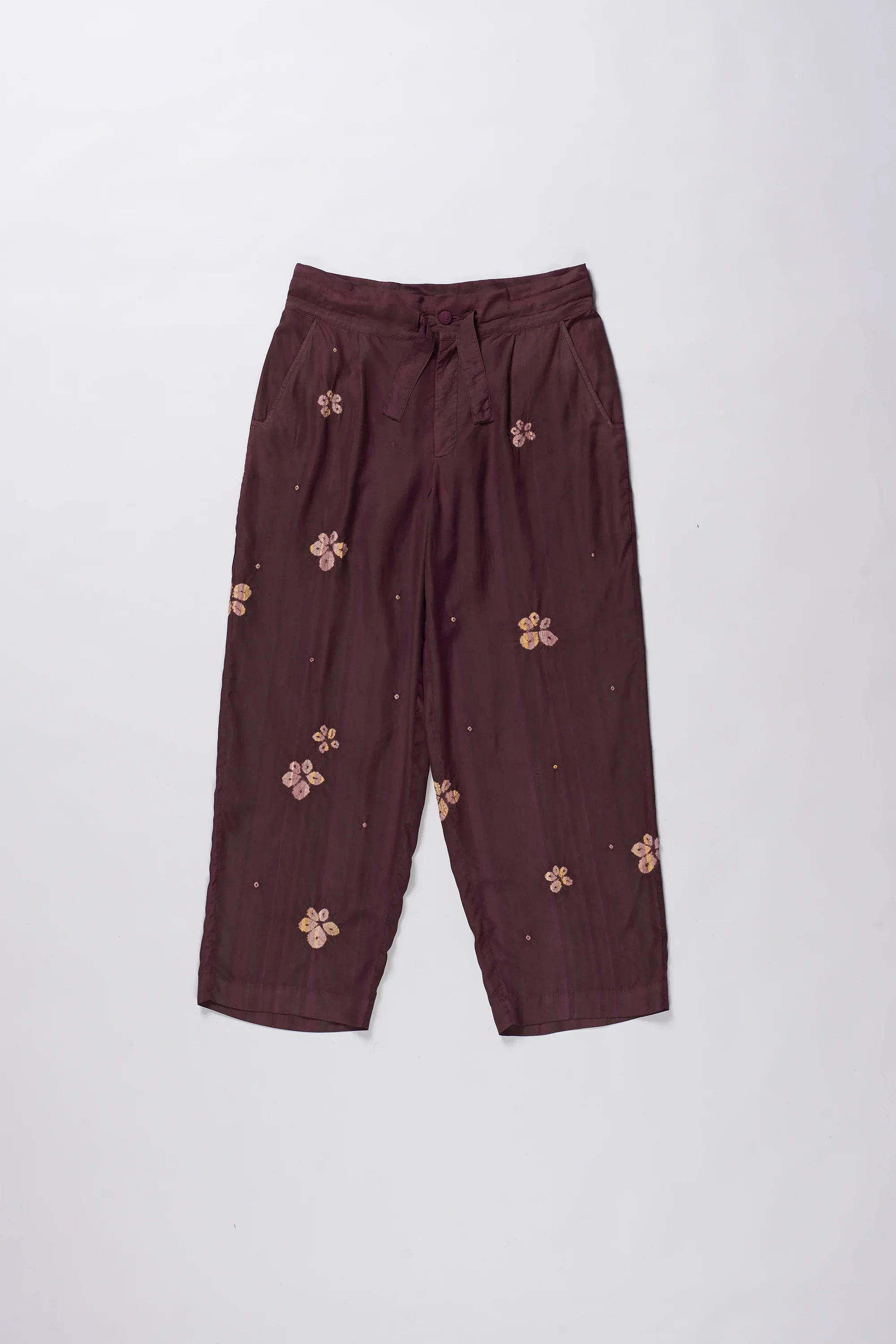 Purple Red Shibori Silk Trousers
