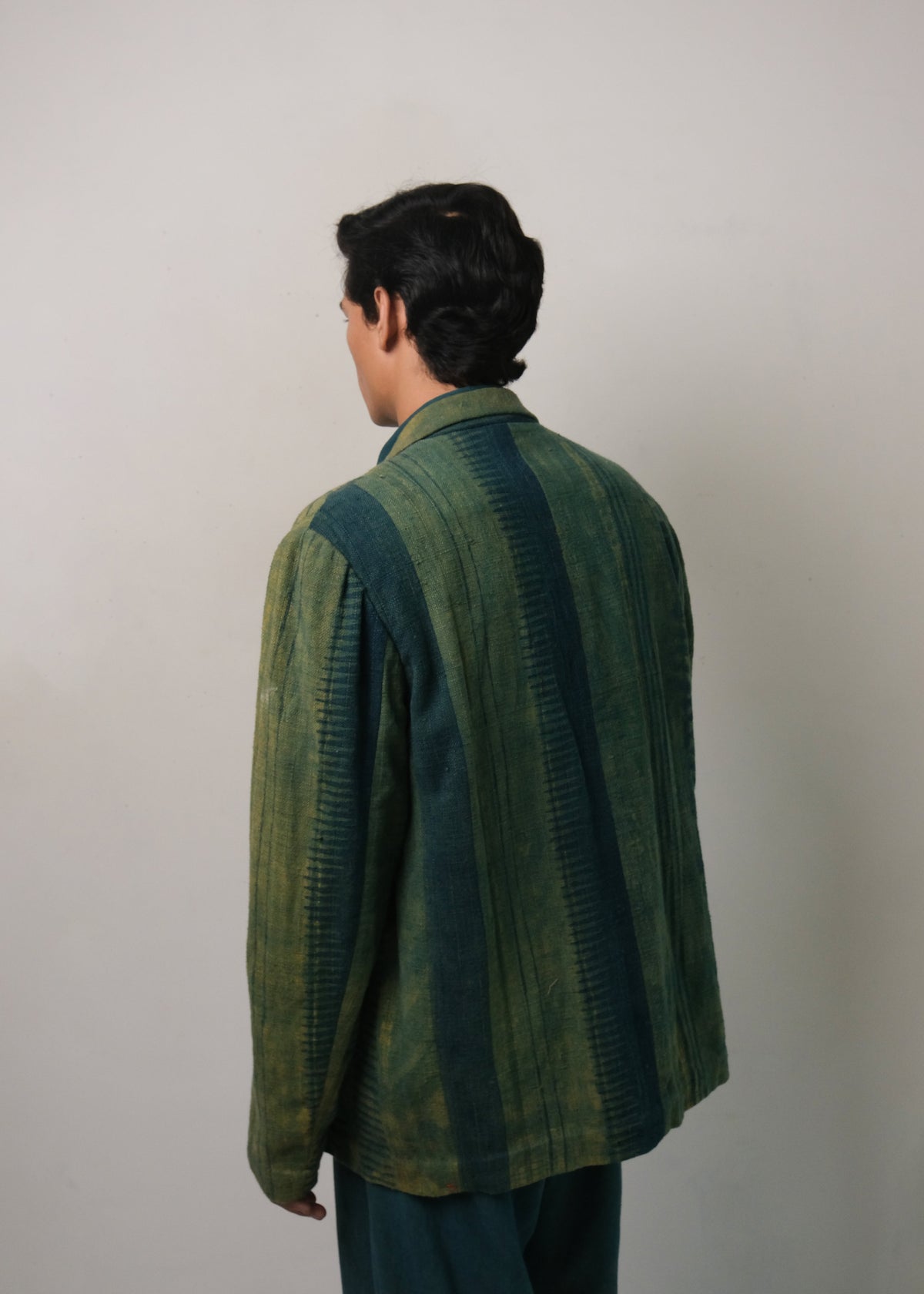 Block Printed Oversized Jacket in Bottle Green