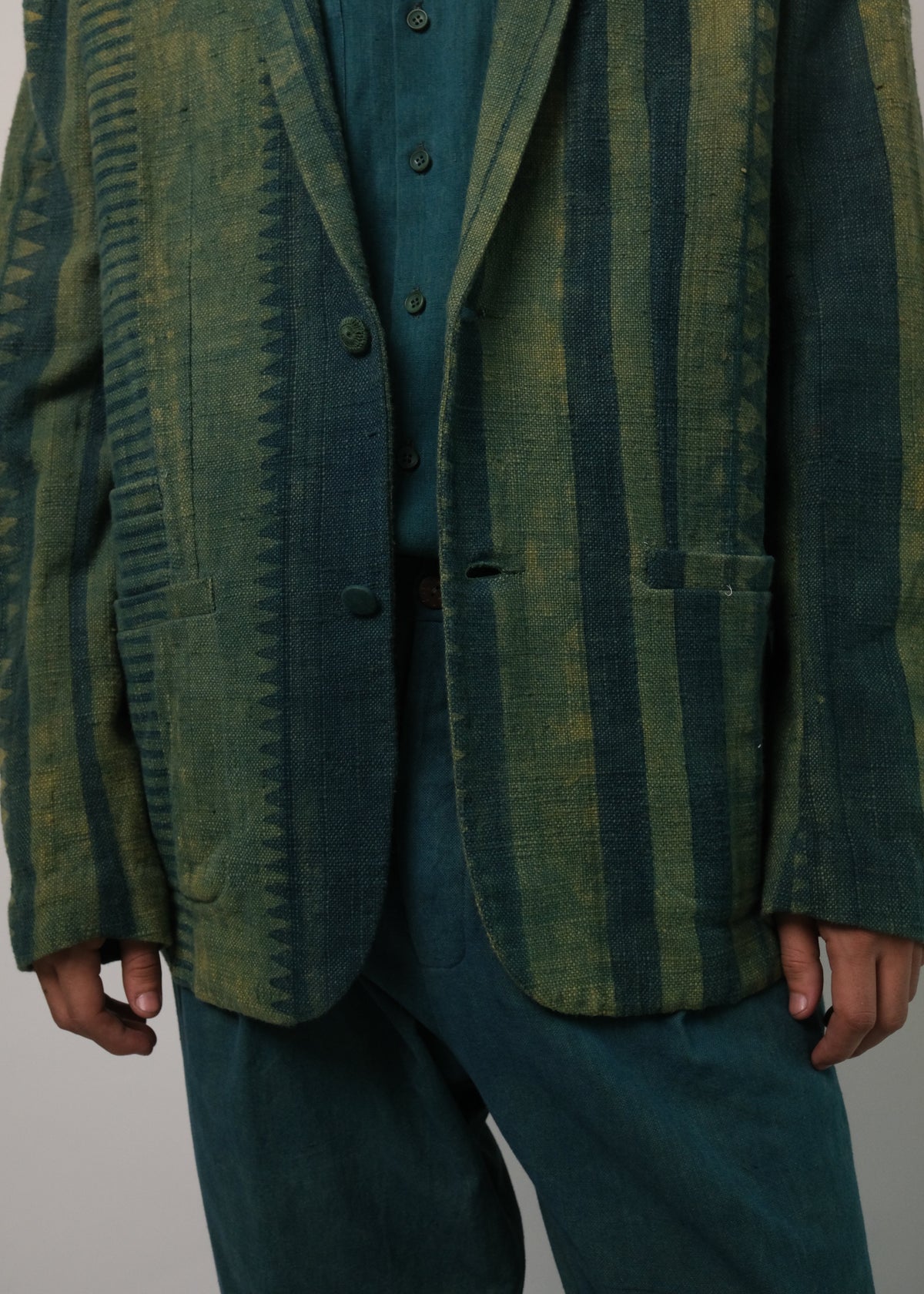 Block Printed Oversized Jacket in Bottle Green