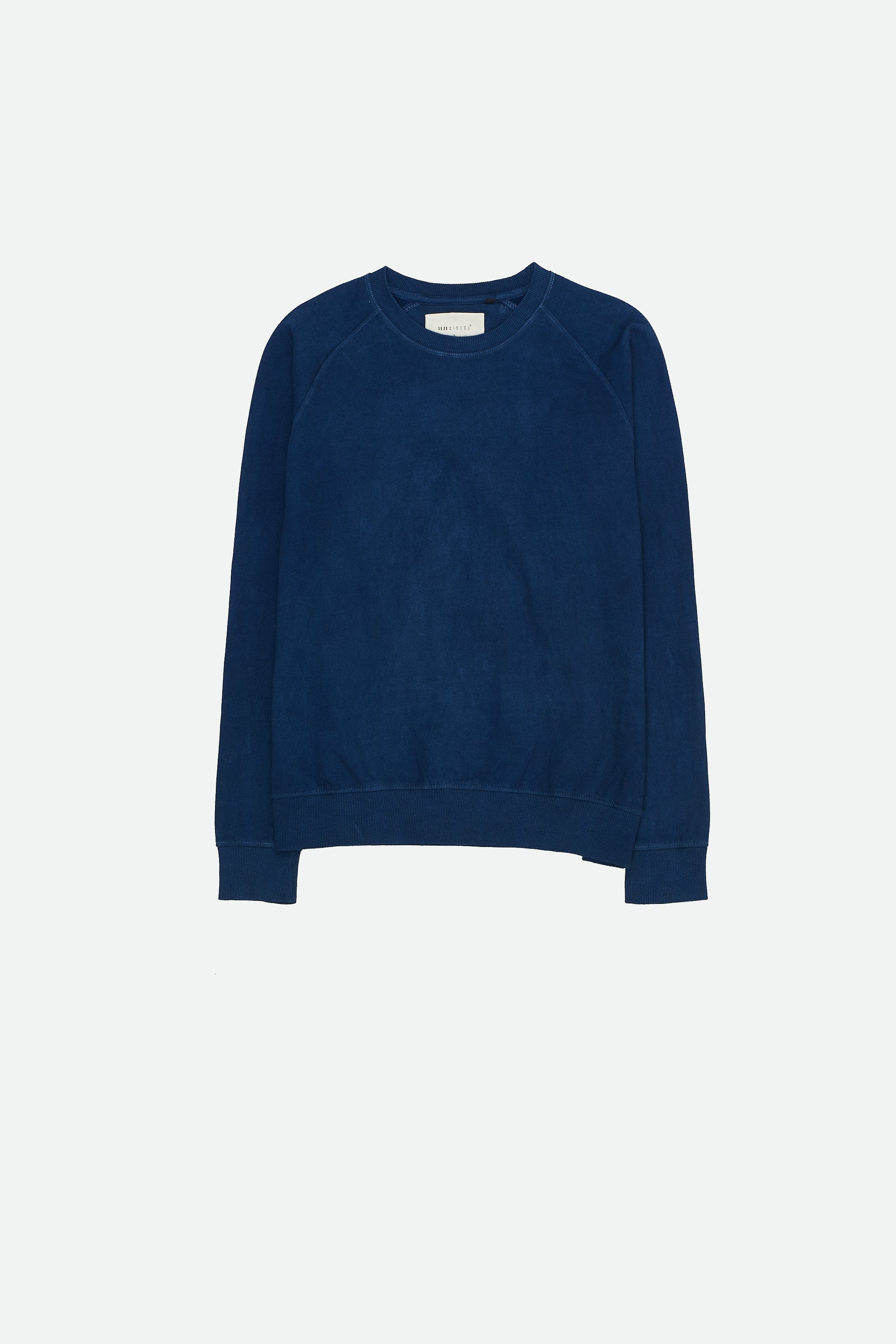Front image of a medium indigo sweatshirt