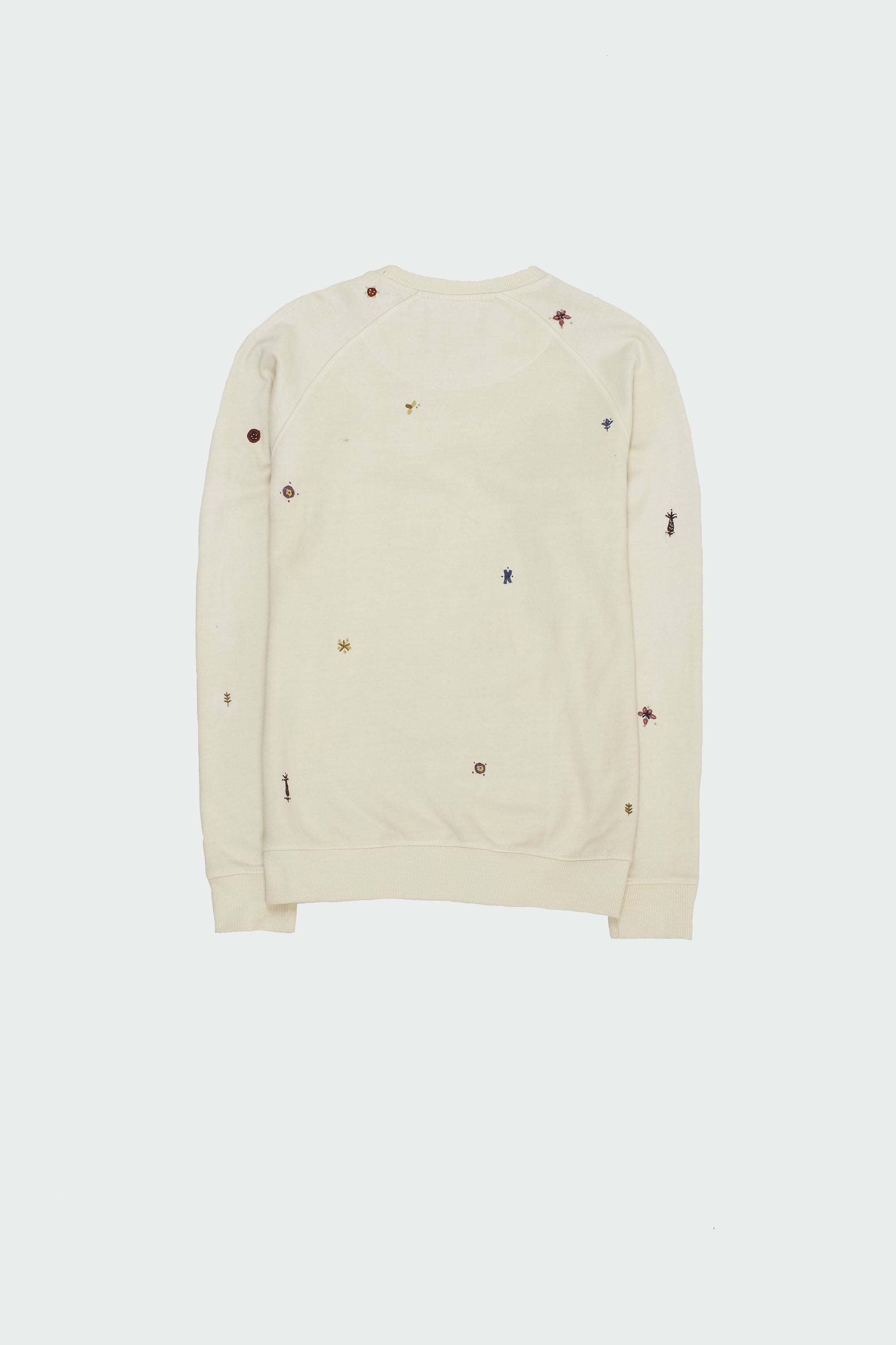 ECRU COTTON SWEATSHIRT WITH HAND EMBORIDERED DETAILS