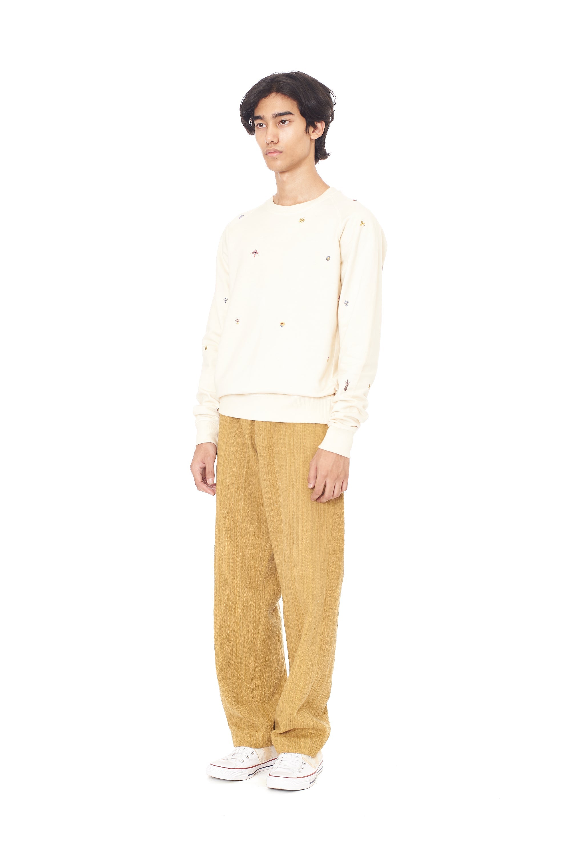 ECRU HAND EMBROIDERED ORGANIC COTTON SWEATSHIRT