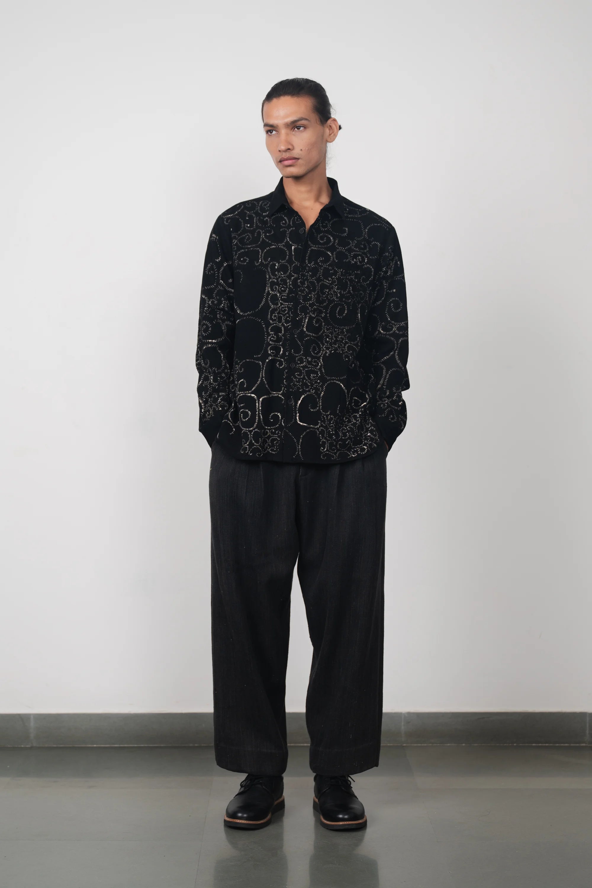 Organic Cotton Bandhani Shirt in Black