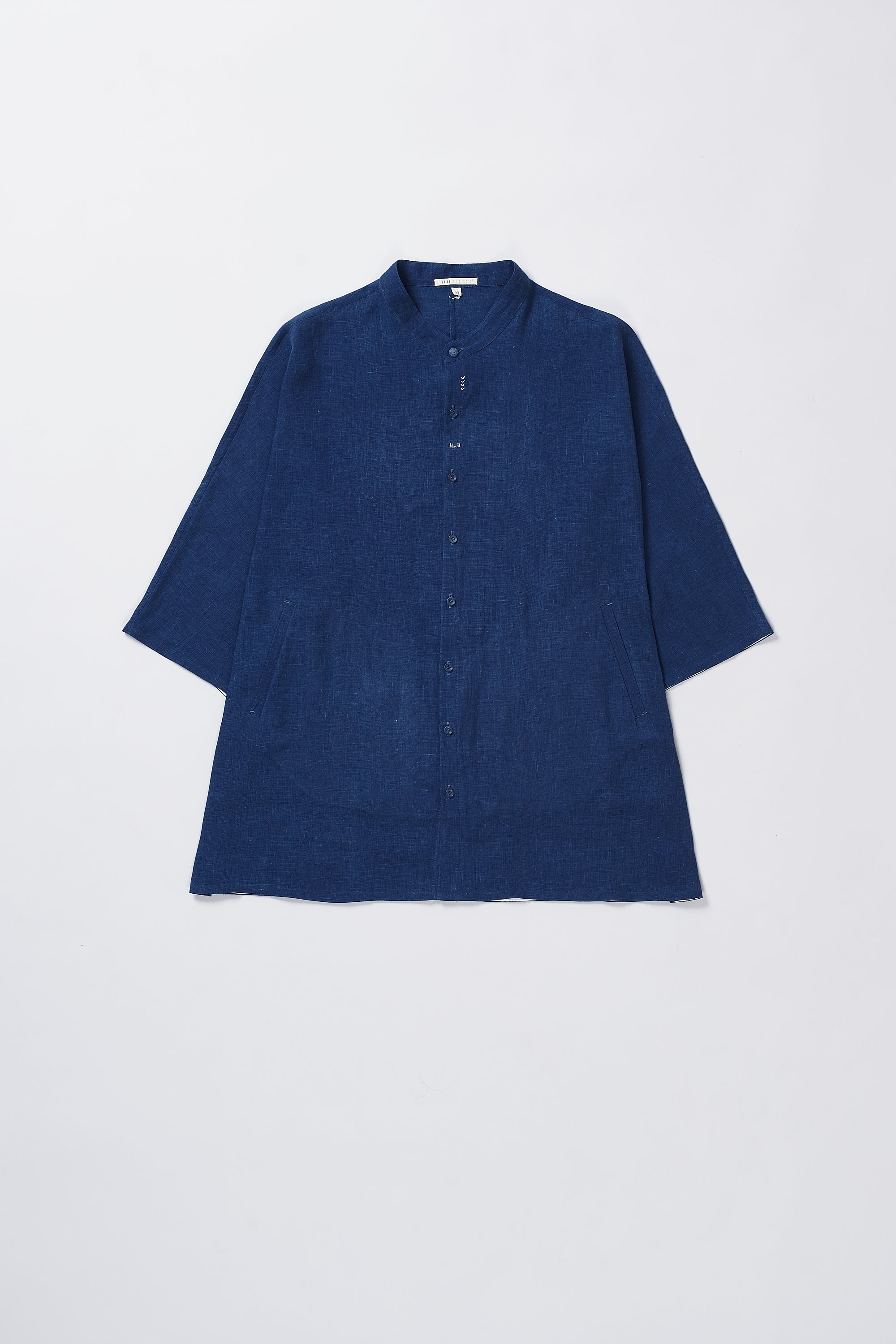 A close-up shot of medium indigo shirt