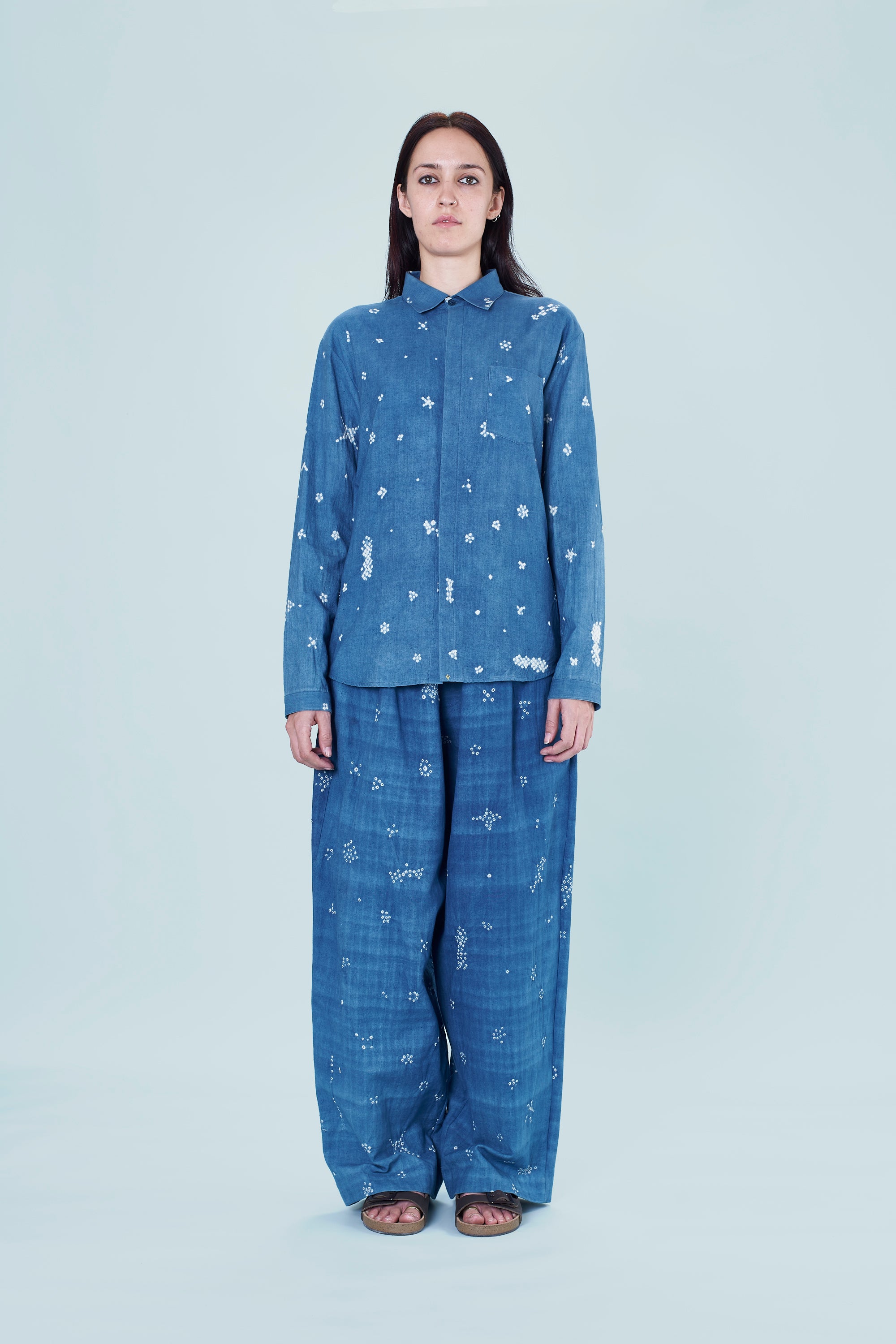 Medium Indigo Wide Legged Pants with Miniature Bandhani