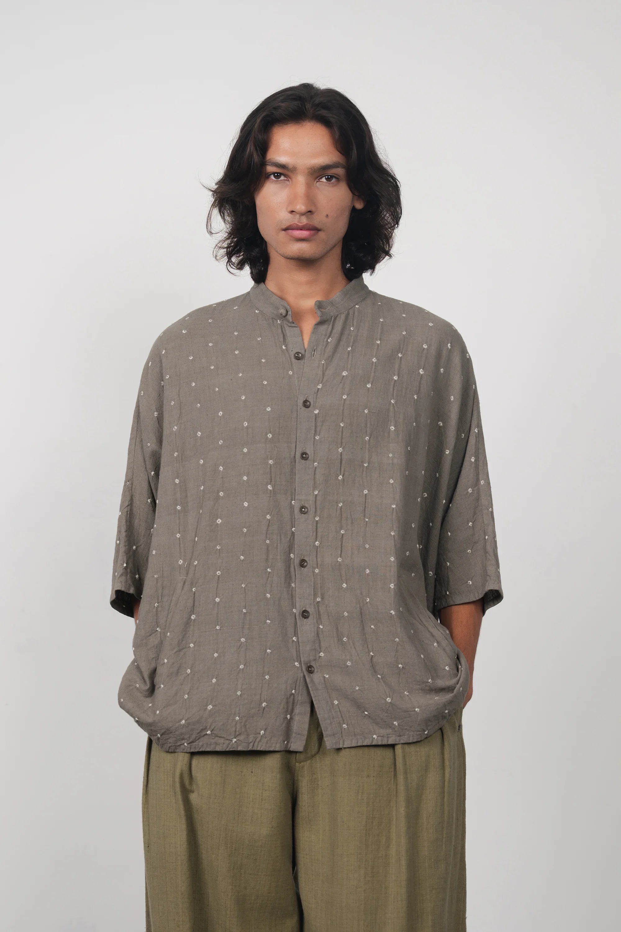 Ash Grey Organic Cotton Bandhani Shirt