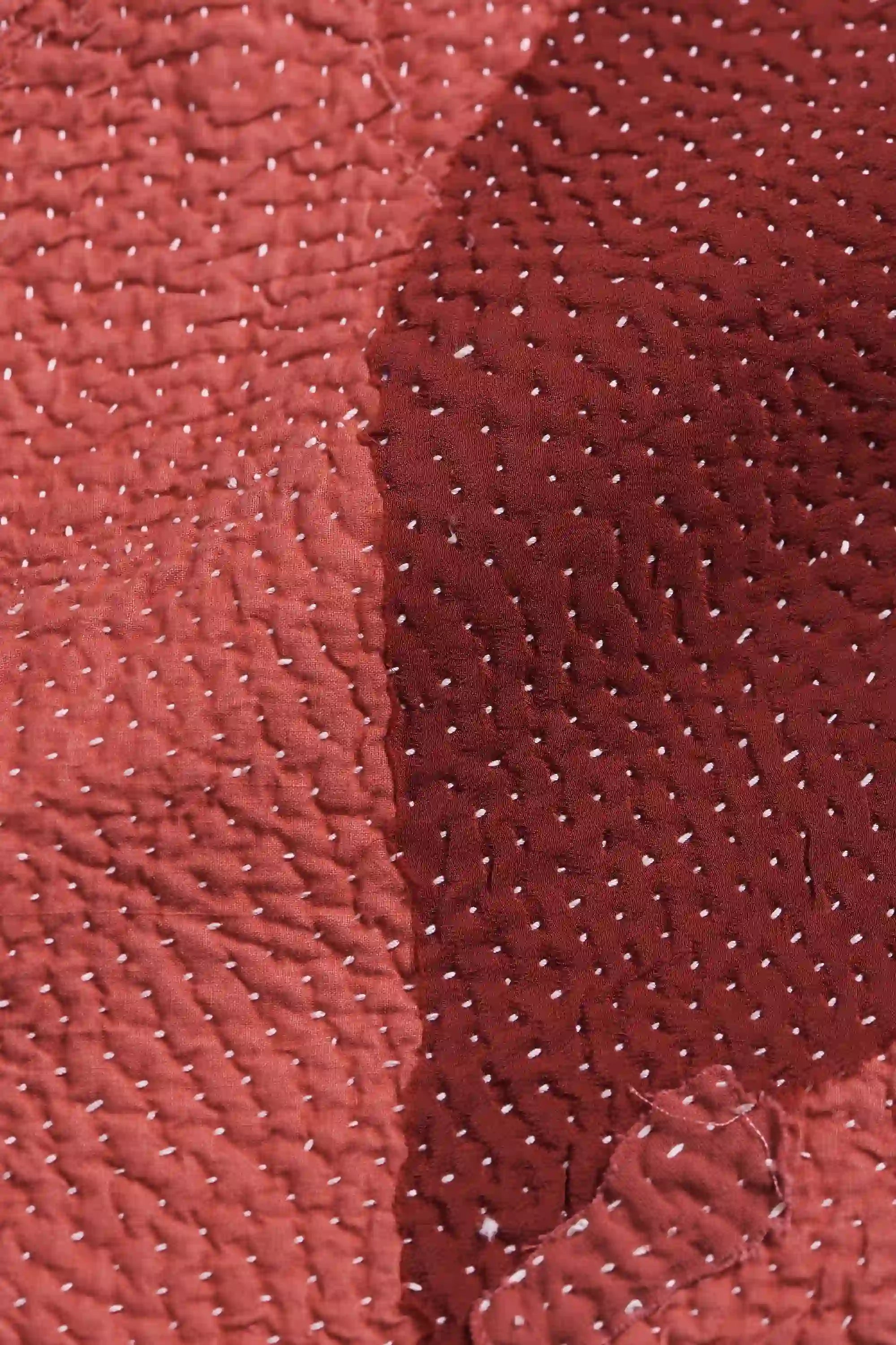 Close-up of fabric with kantha work