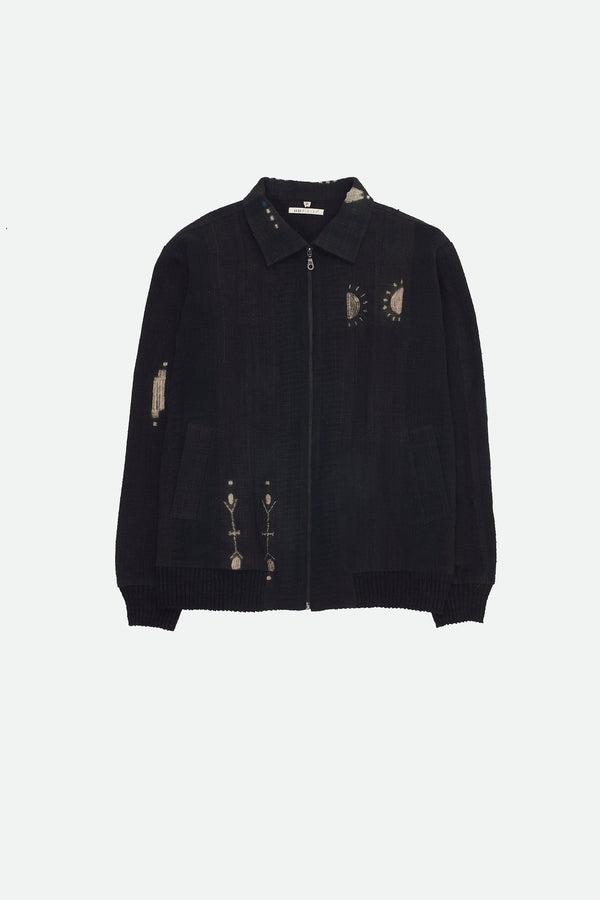 Black Textured Shibori Bomber Jacket