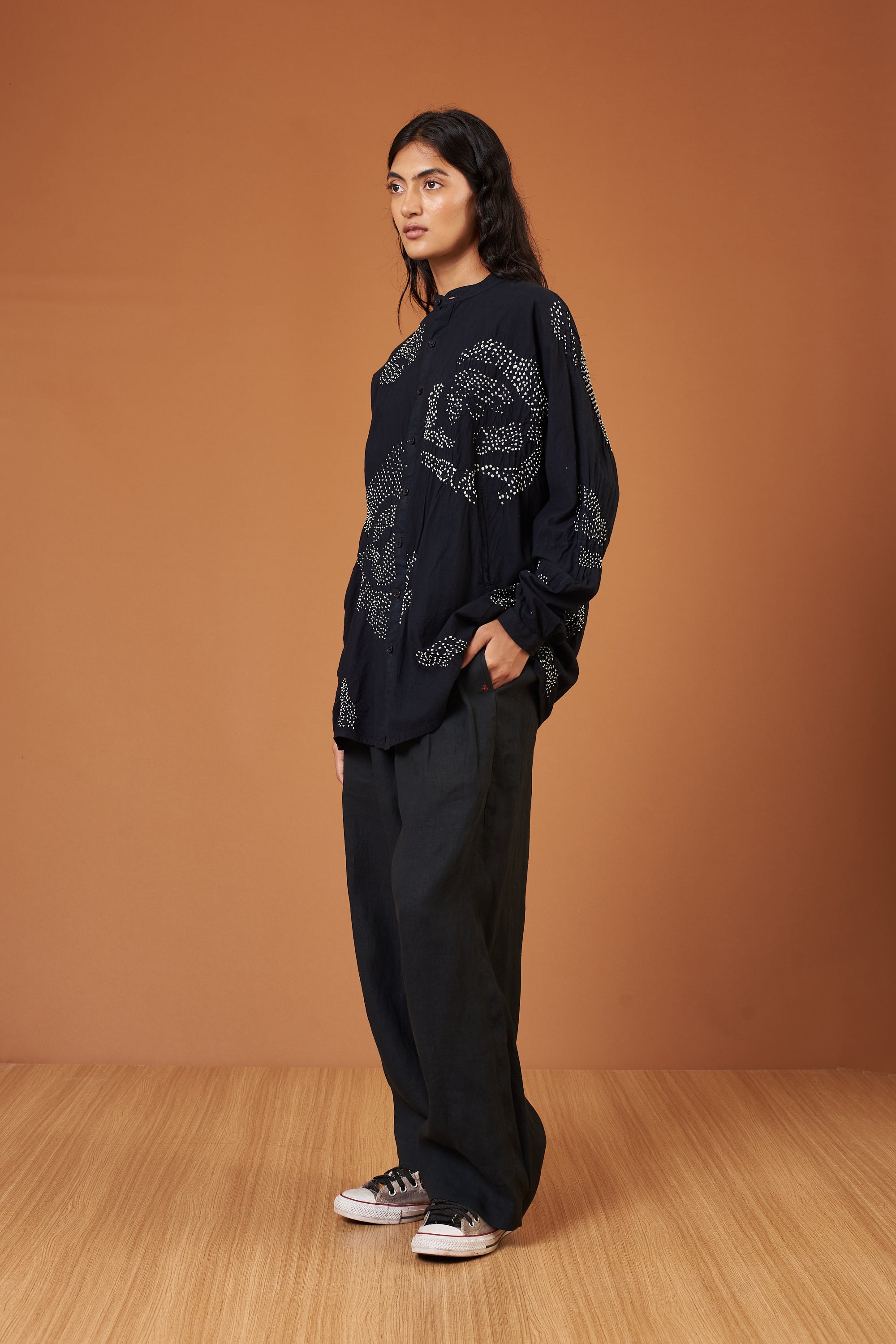 Black Bandhani Comfort Fit Cotton Shirt