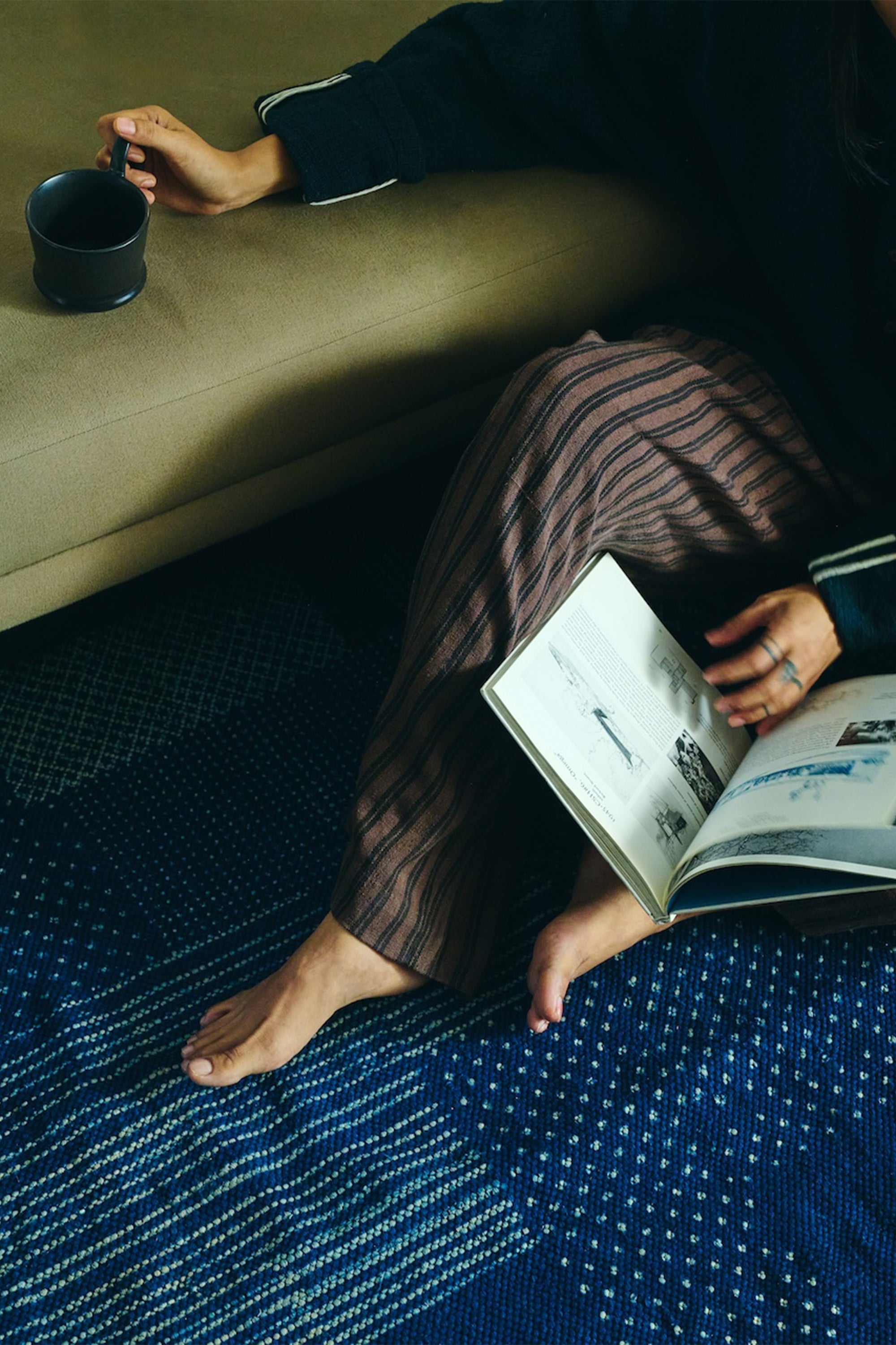 Indigo Block Printed Rug