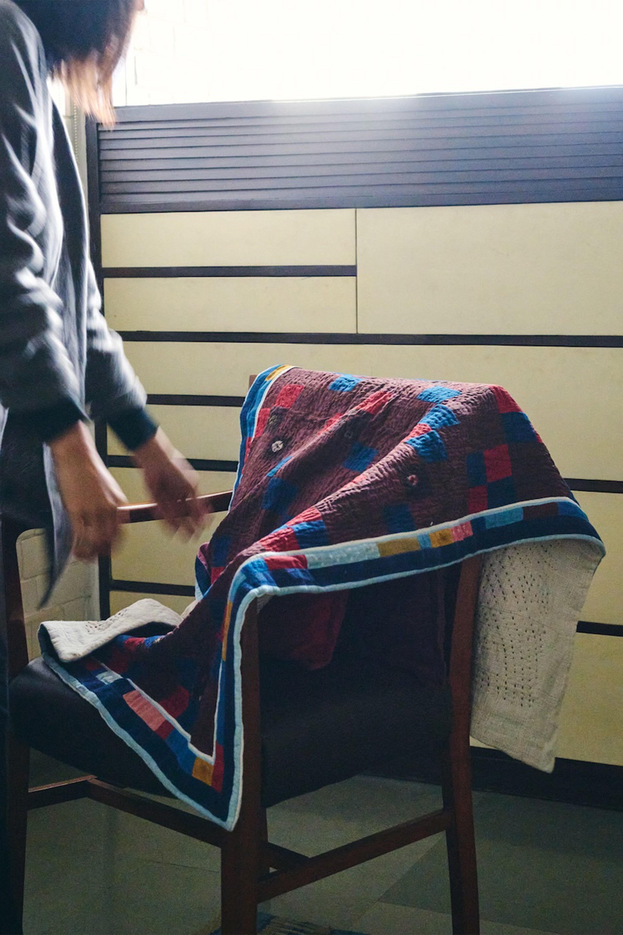 Hand Embroidered Patchwork Quilt in Multicolour