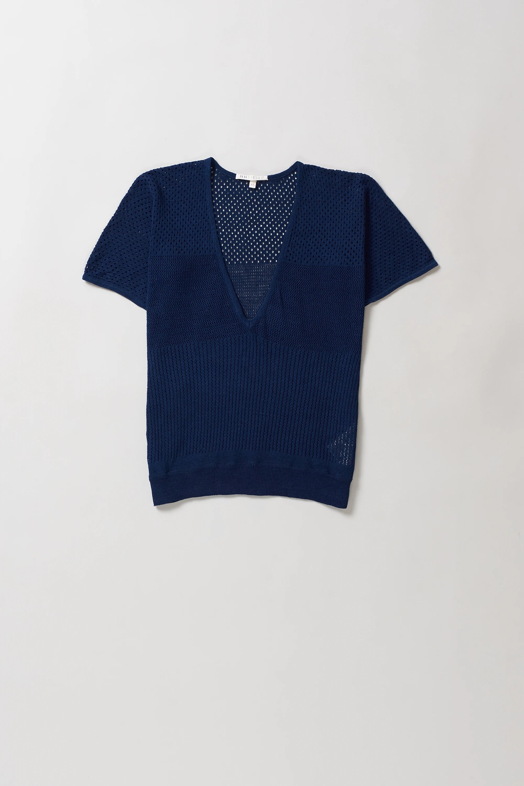 Blue short-sleeve t-shirt on a light grey background