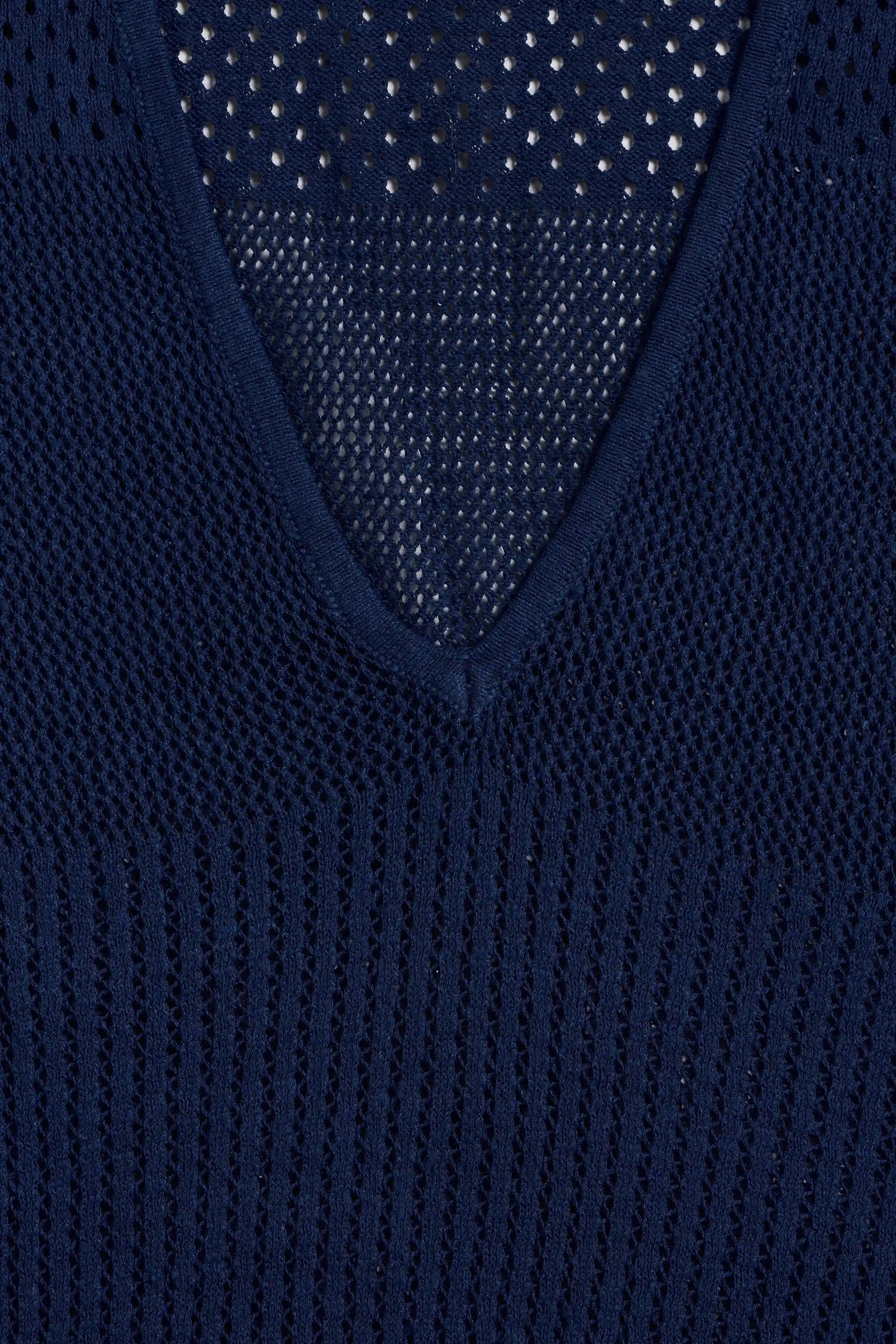 Close-up of a blue t-shirt with a V-neck