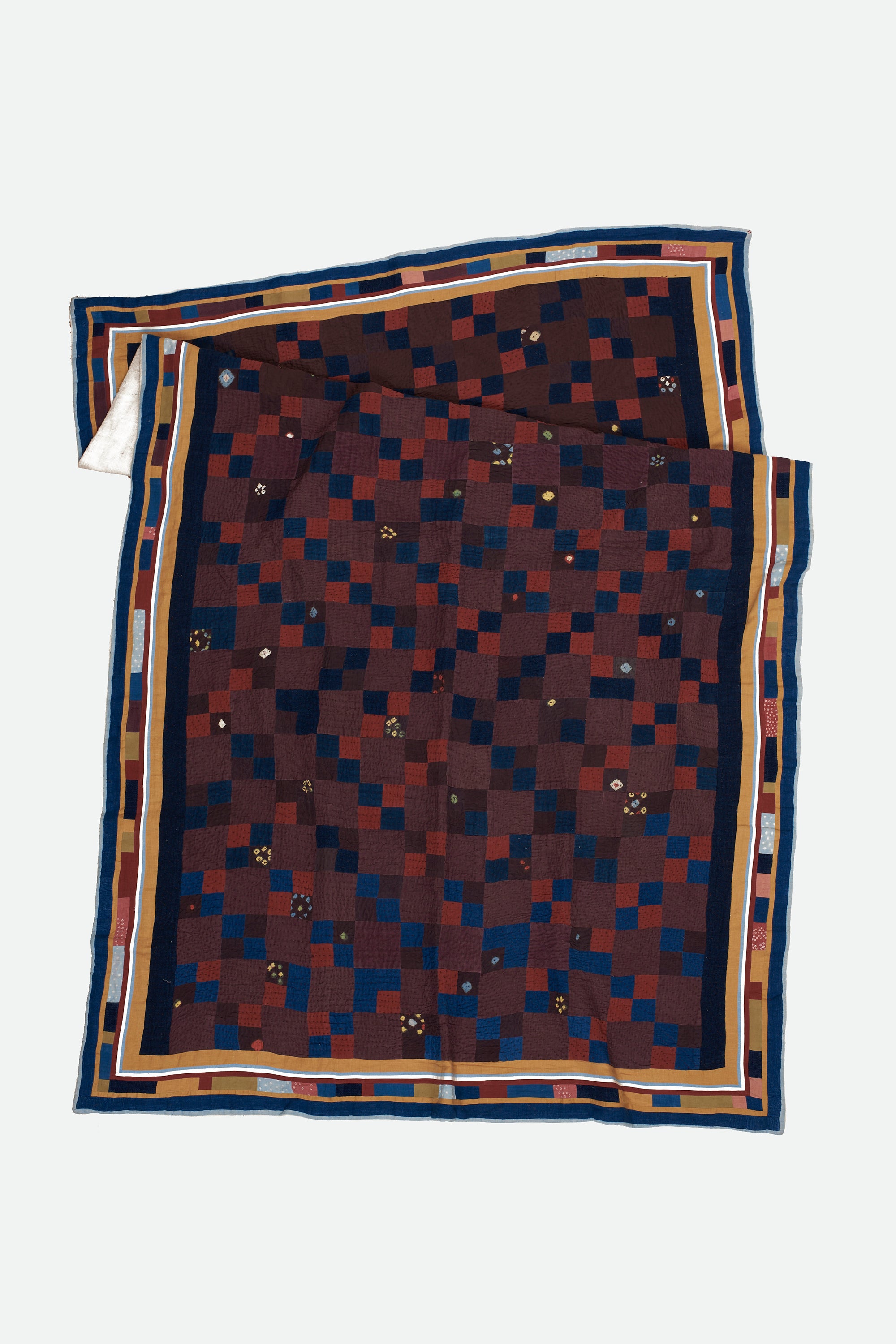 Hand Embroidered Patchwork Quilt in Multicolour