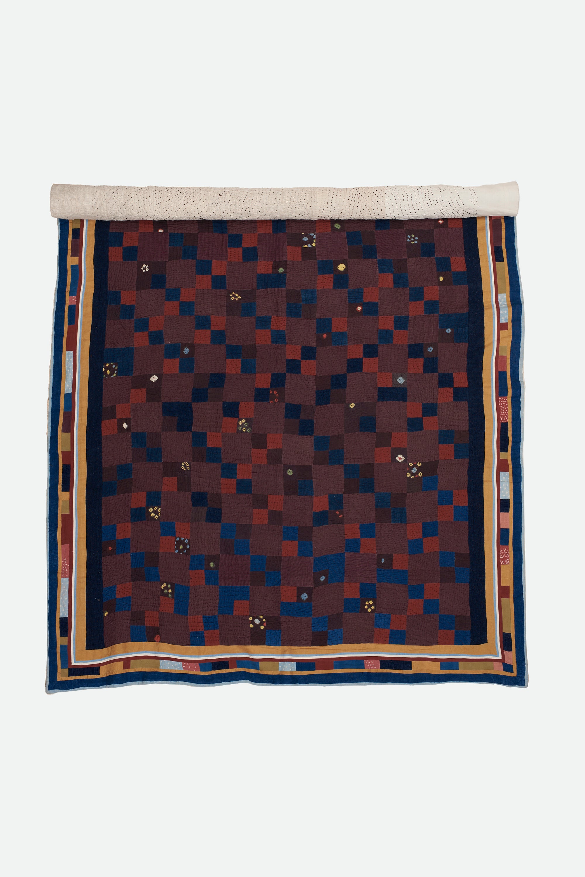 Hand Embroidered Patchwork Quilt in Multicolour