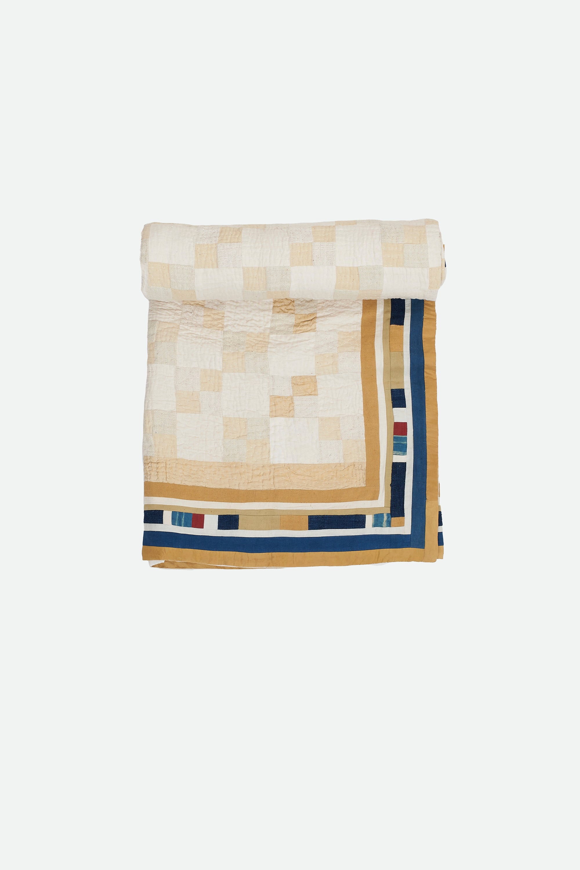 Hand Embroidered Patchwork Quilt in Shades of Ecru