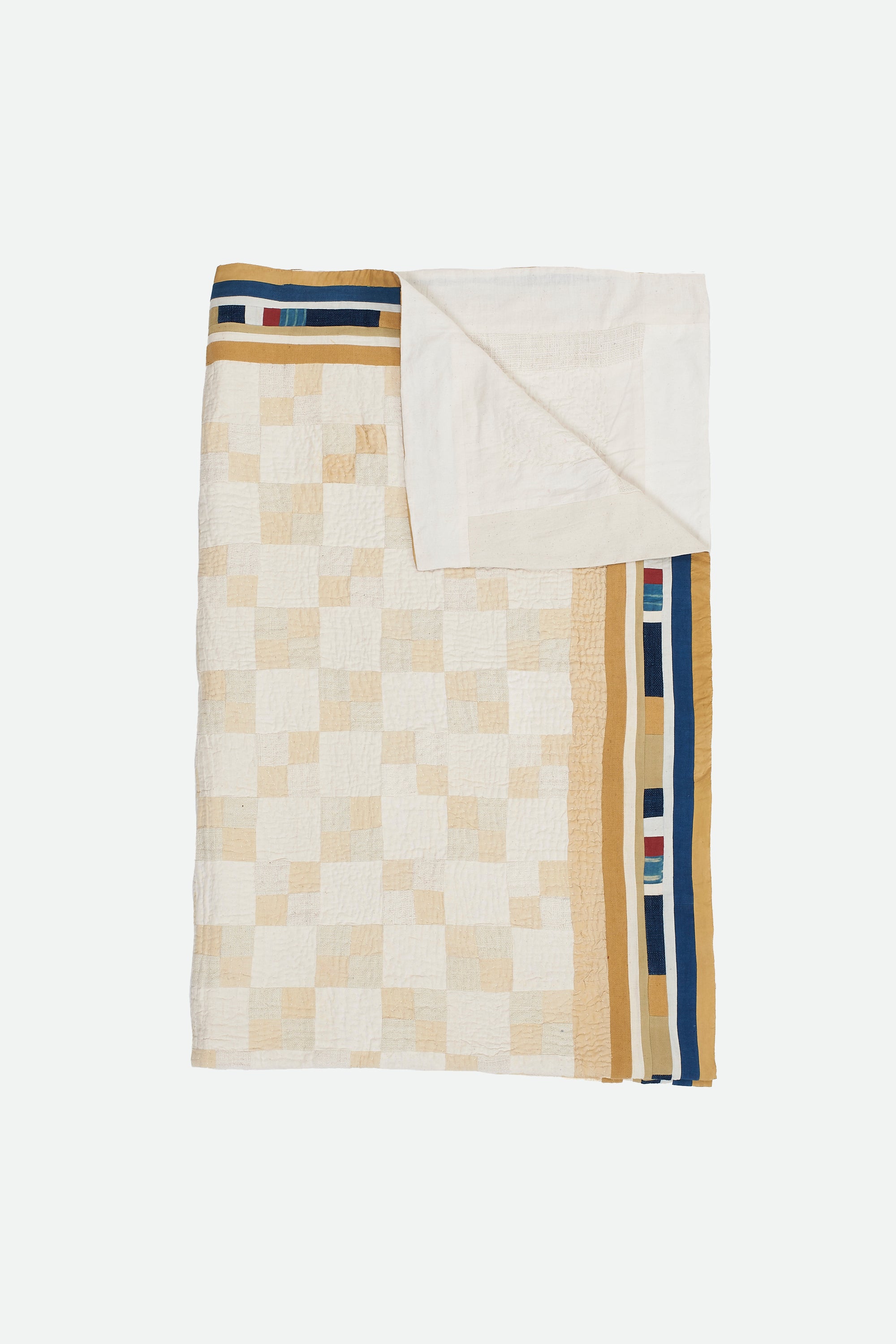 Hand Embroidered Patchwork Quilt in Shades of Ecru