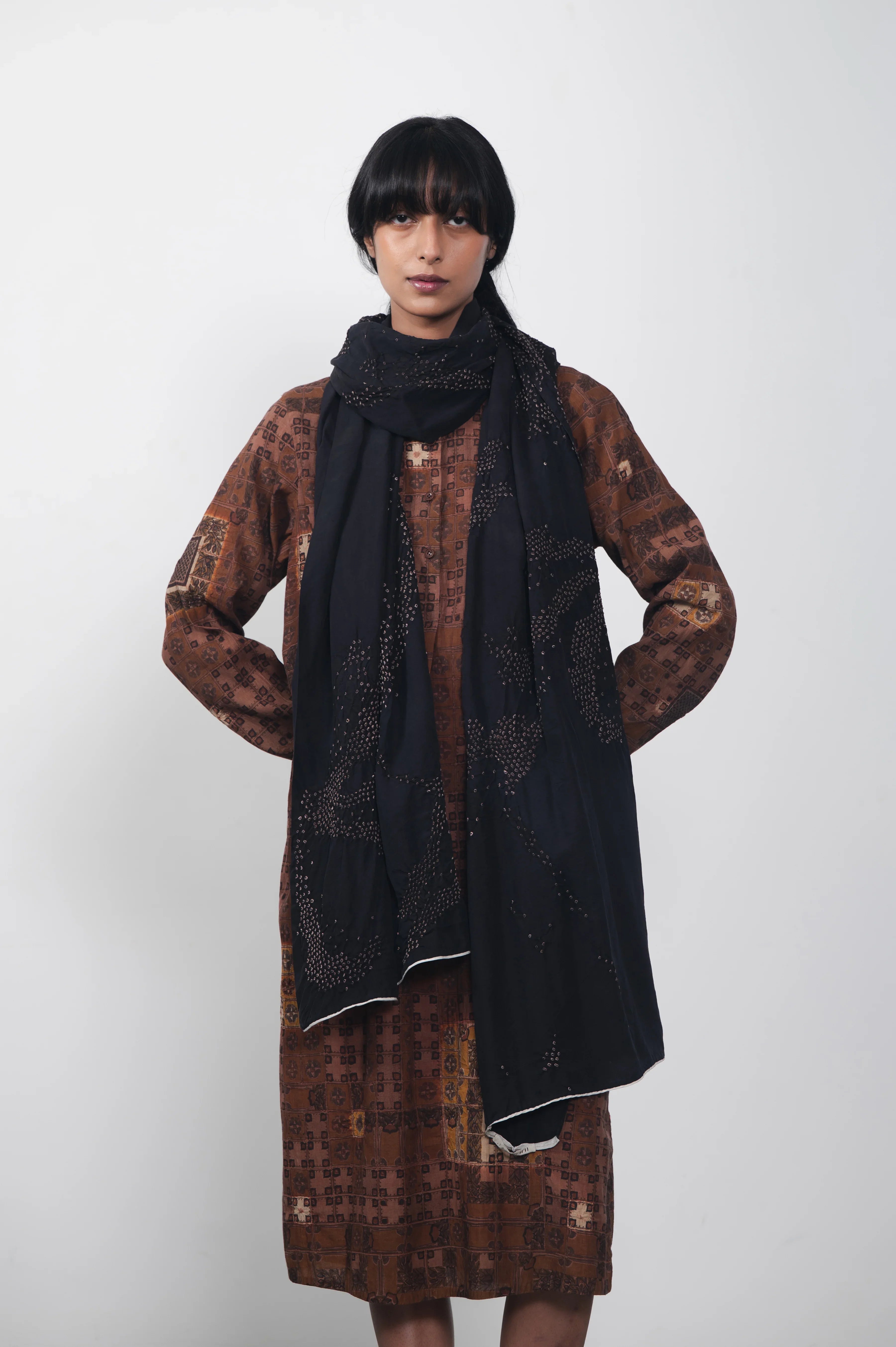 Black Bandhani Silk Scarf