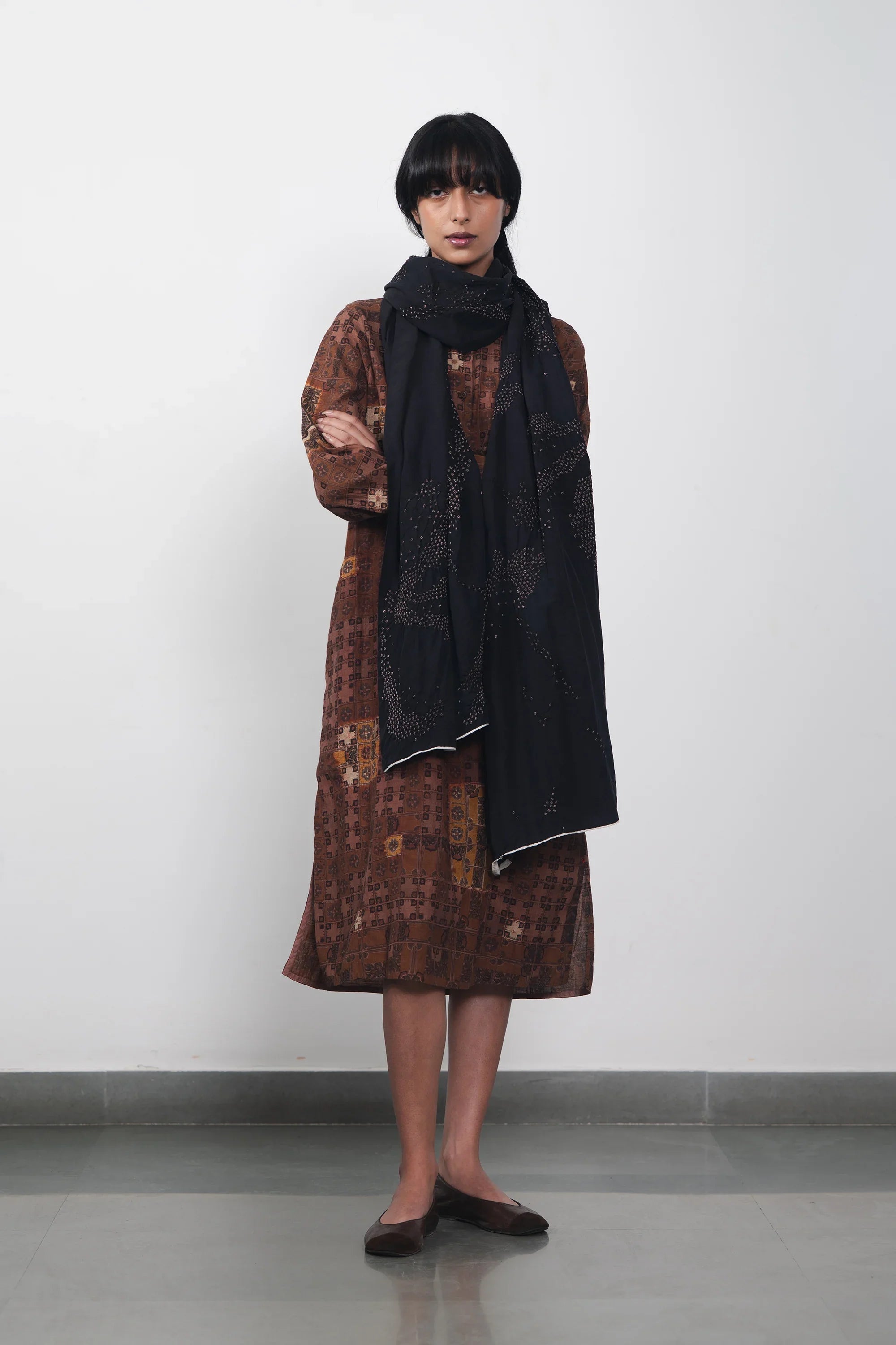 Black Bandhani Silk Scarf