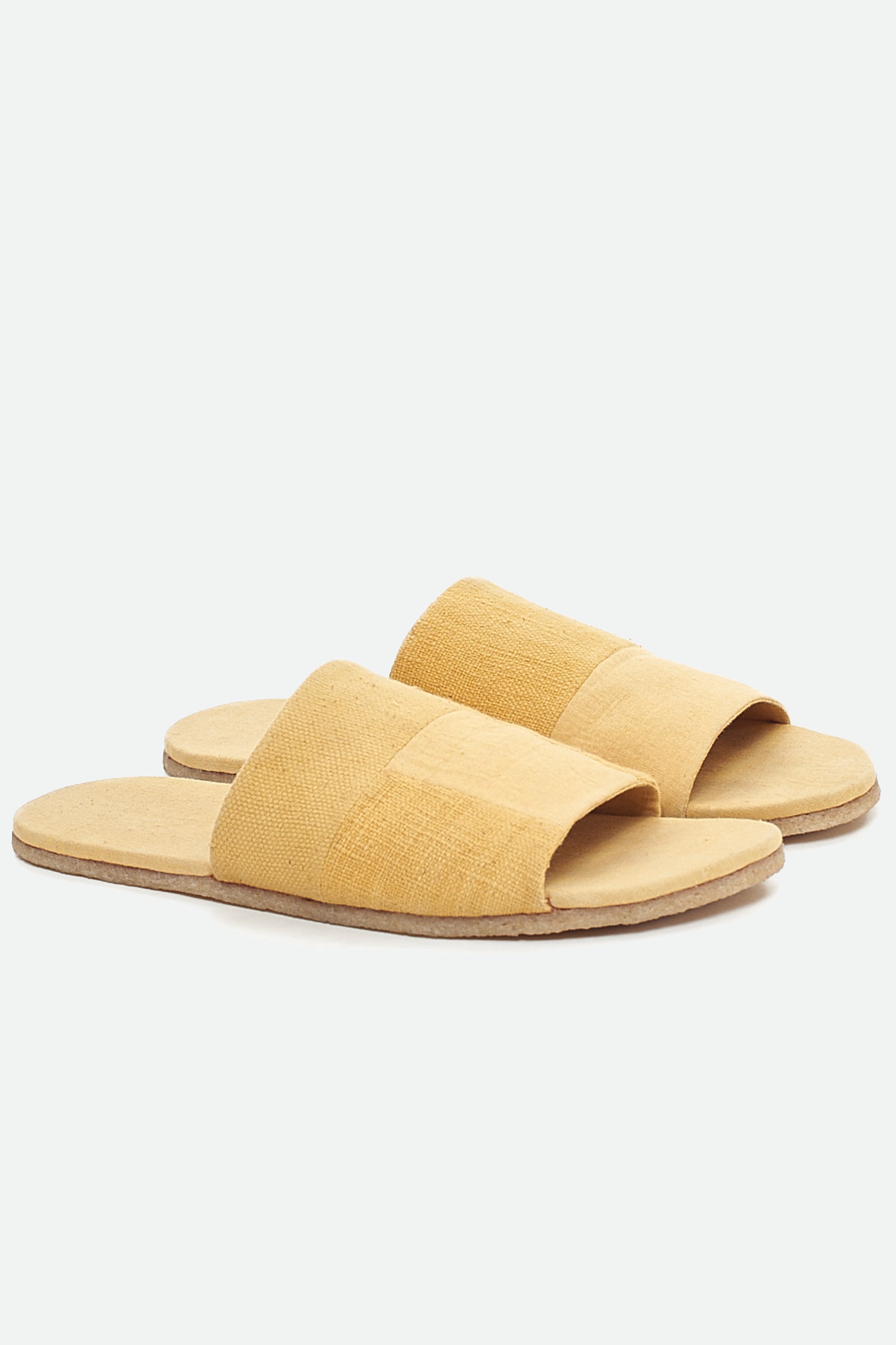 OCHRE YELLOW HAND-CRAFTED PAIR OF PATCHWORK SLIDES