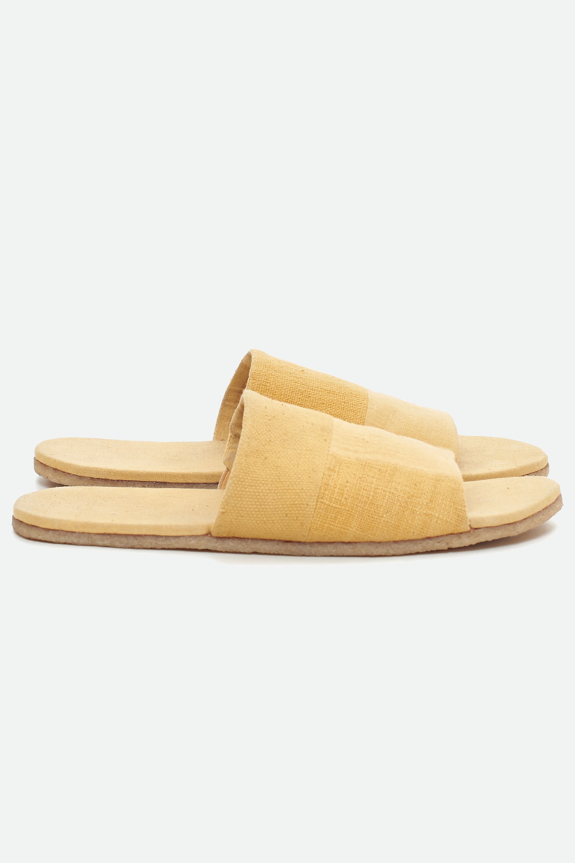 OCHRE YELLOW HAND-CRAFTED PAIR OF PATCHWORK SLIDES