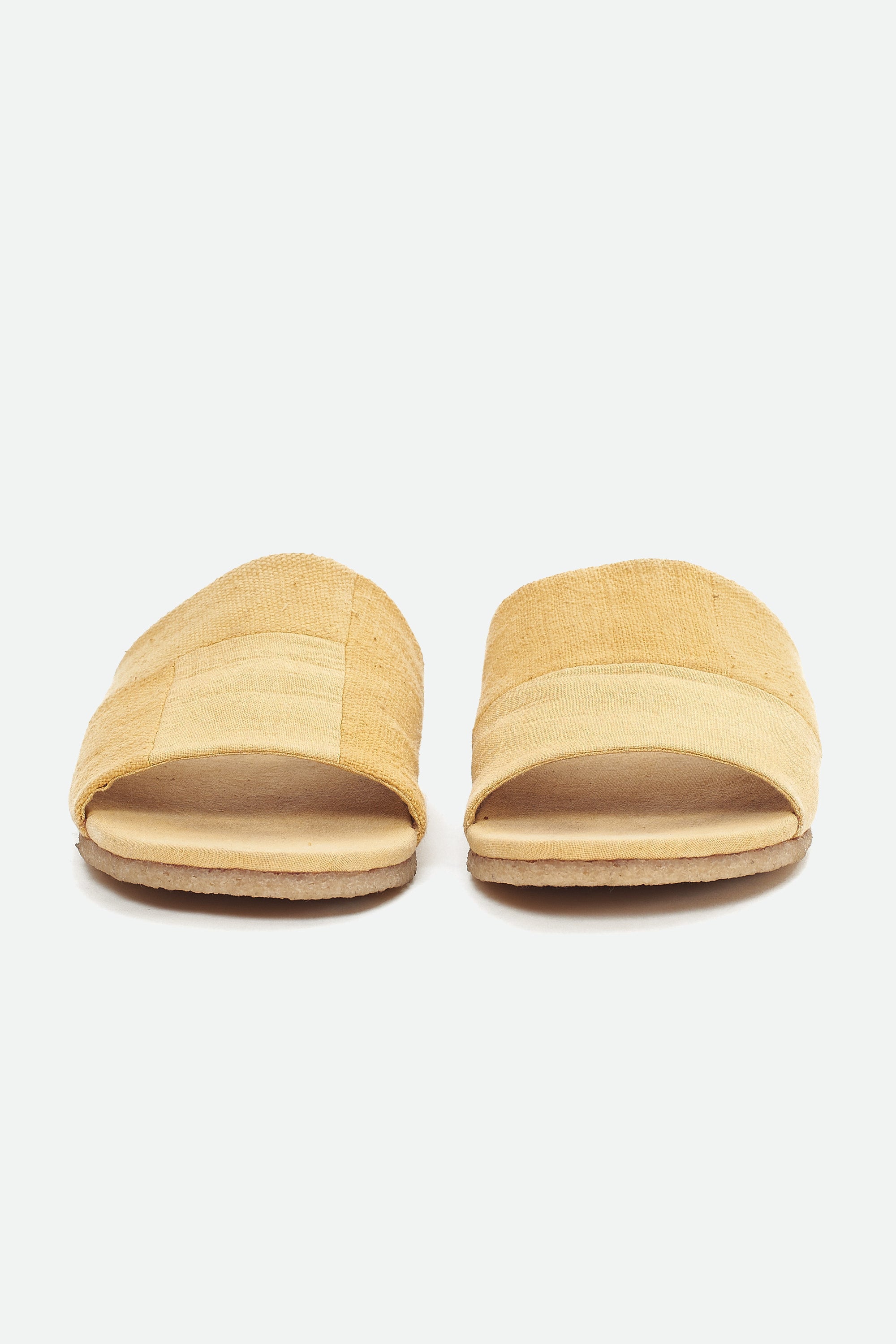 OCHRE YELLOW HAND-CRAFTED PAIR OF PATCHWORK SLIDES