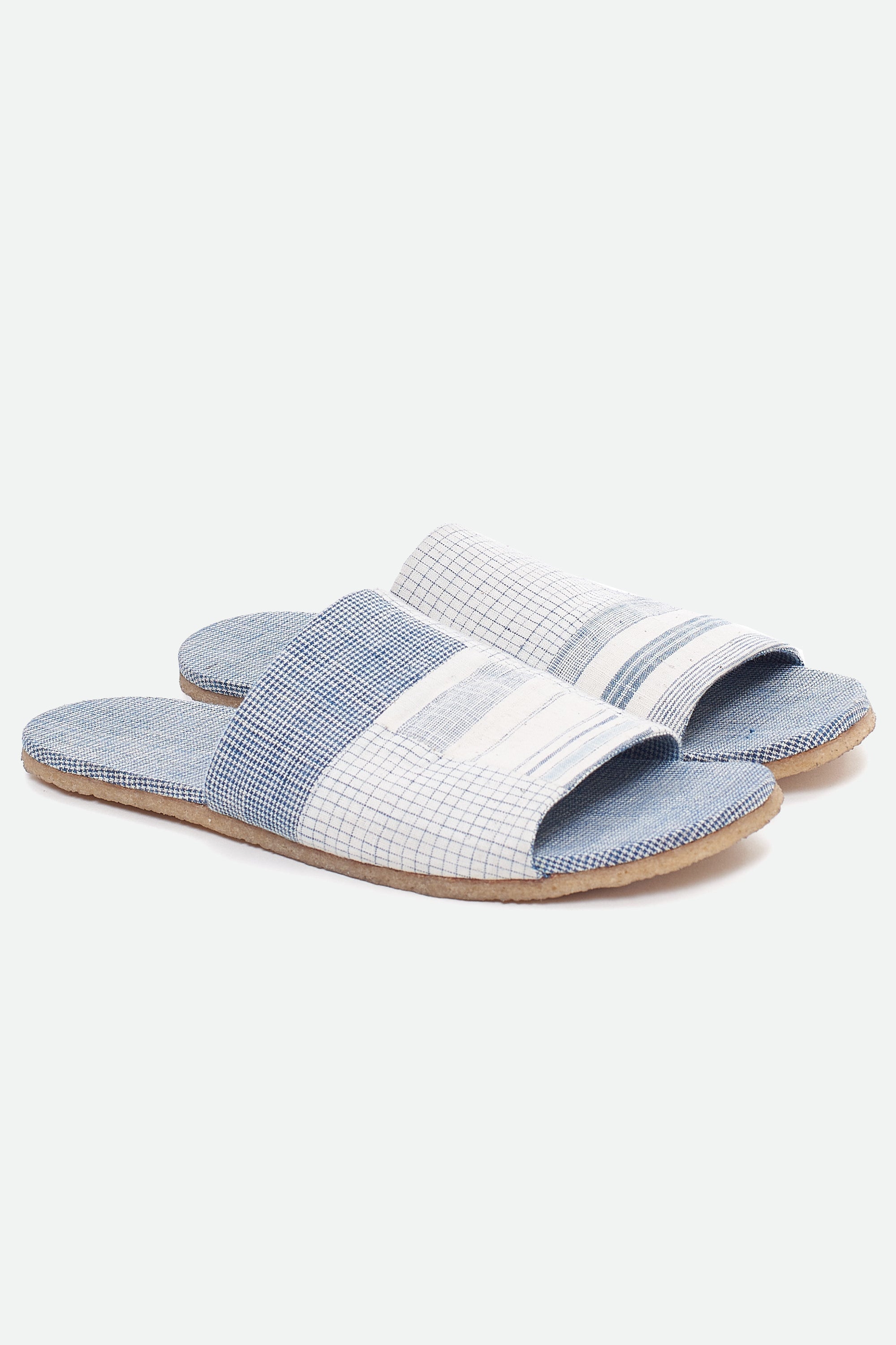 YARN DYED HAND-CRAFTED PAIR OF PATCHWORK SLIDES