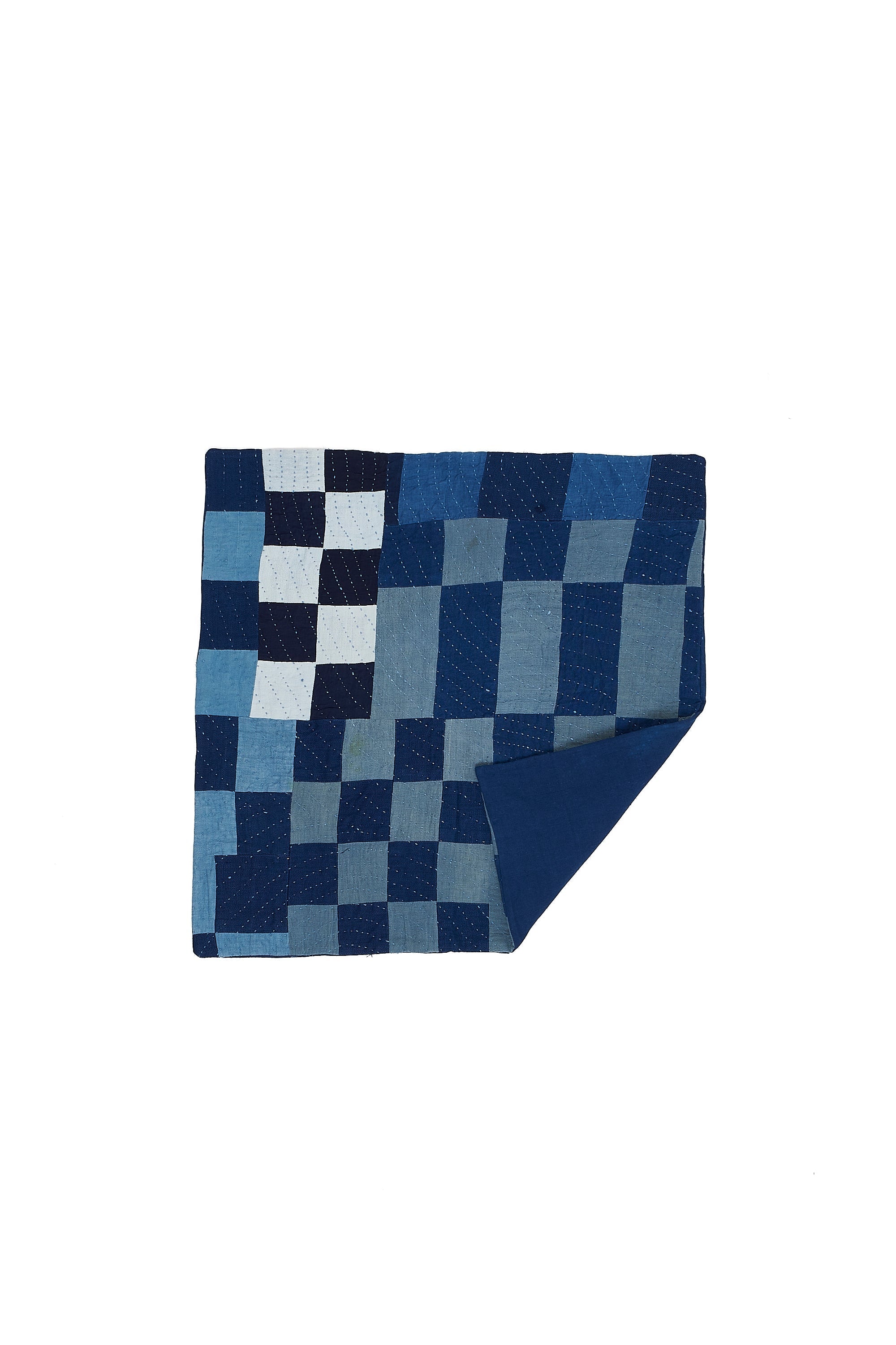 Chequered Patchwork Cushion in Shades Of Indigo