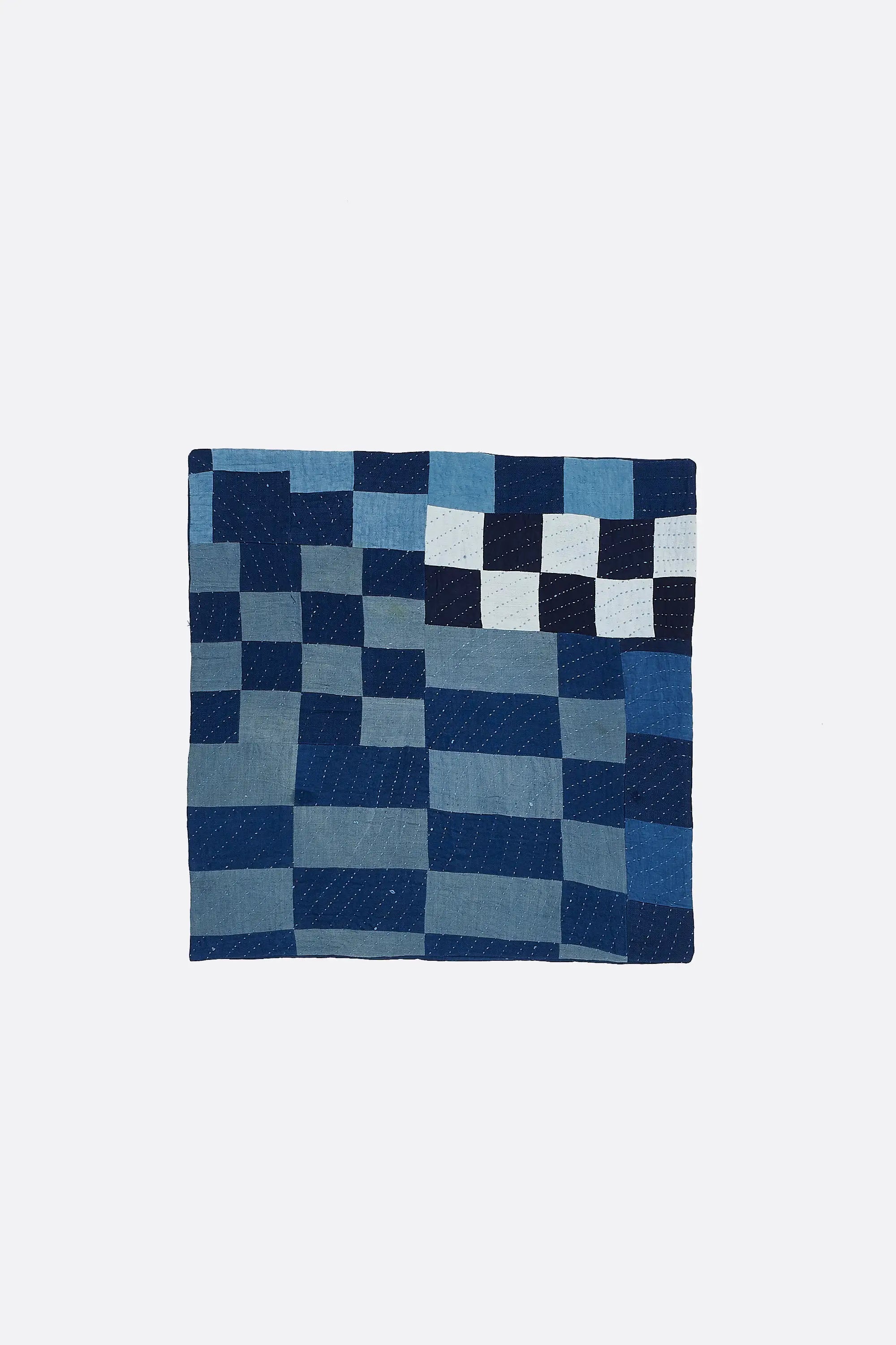 Chequered Patchwork Cushion in Shades Of Indigo