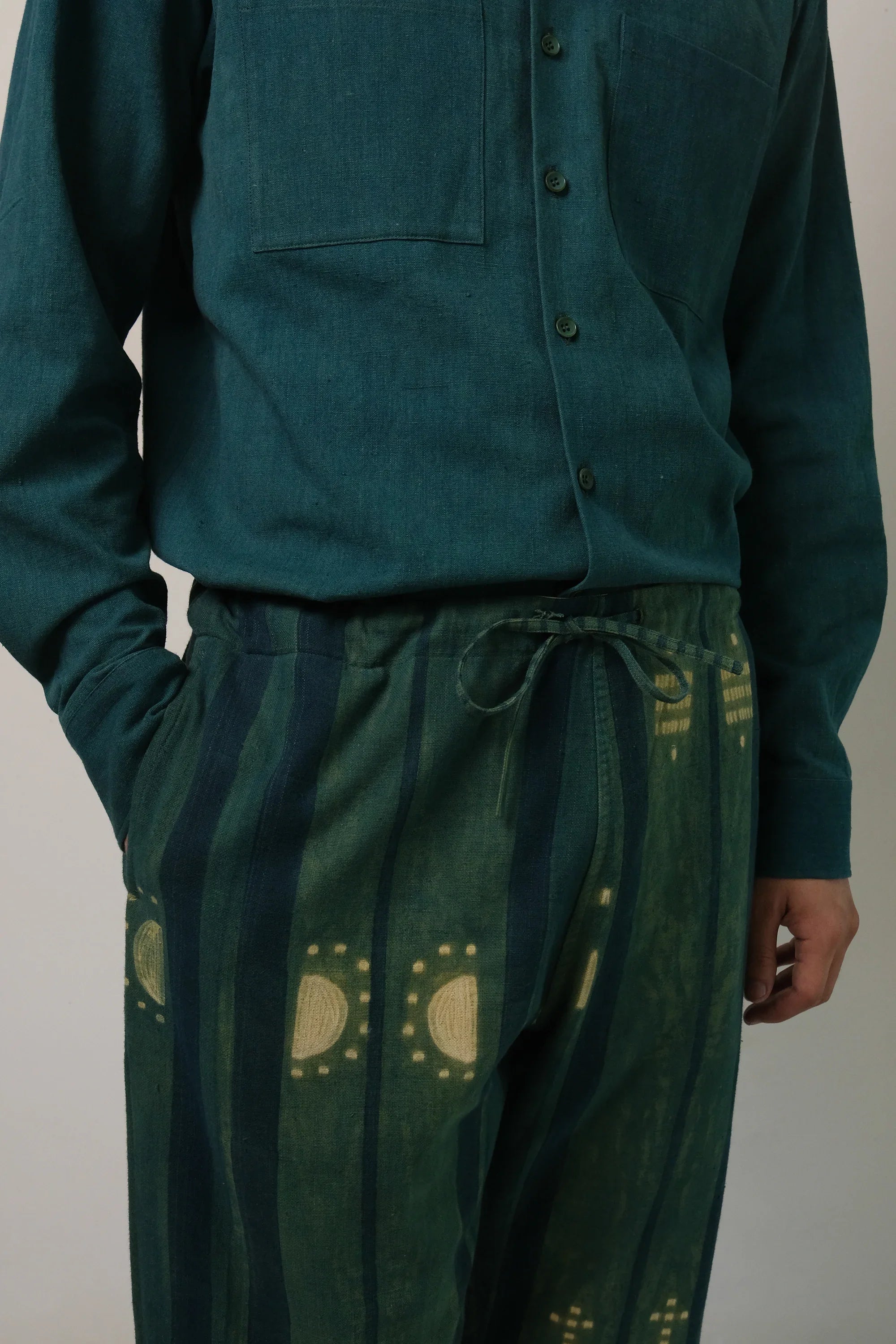 Block Printed String Pants with Shibori