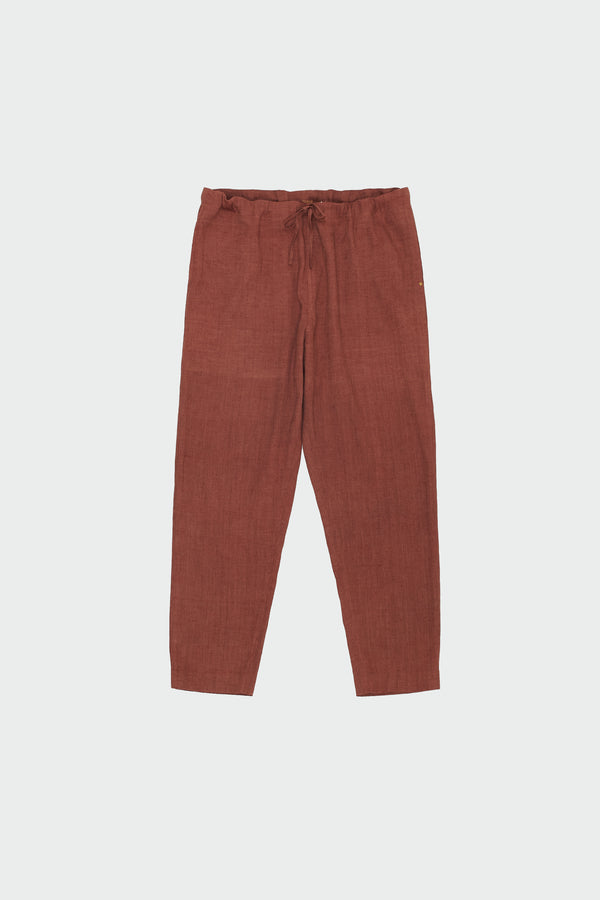 BRICK RED COTTON LINEN TROUSERS