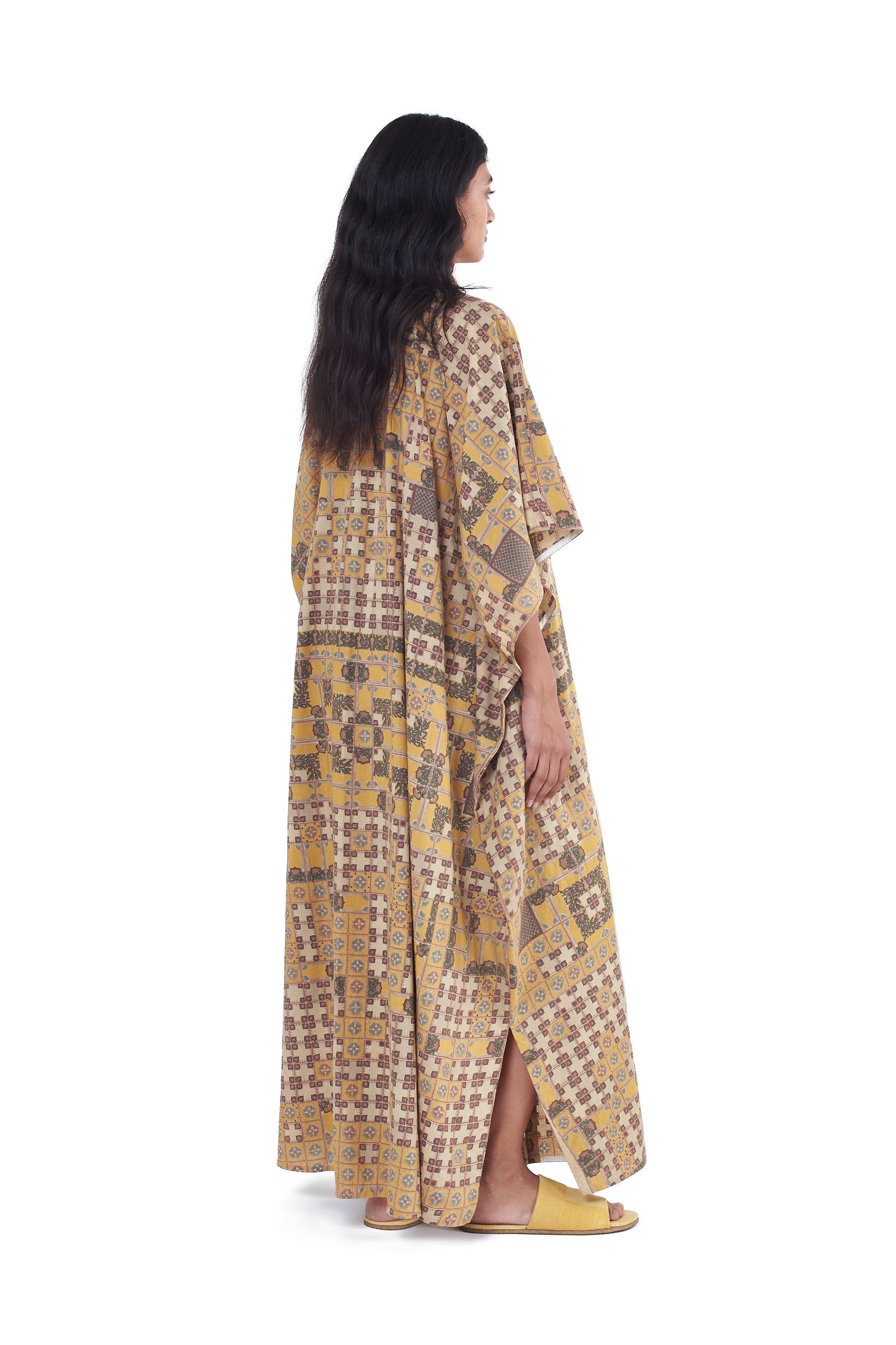 CHETTINAD INSPIRED MULTI-COLOUR SCREEN PRINTED STATEMENT KAFTAN