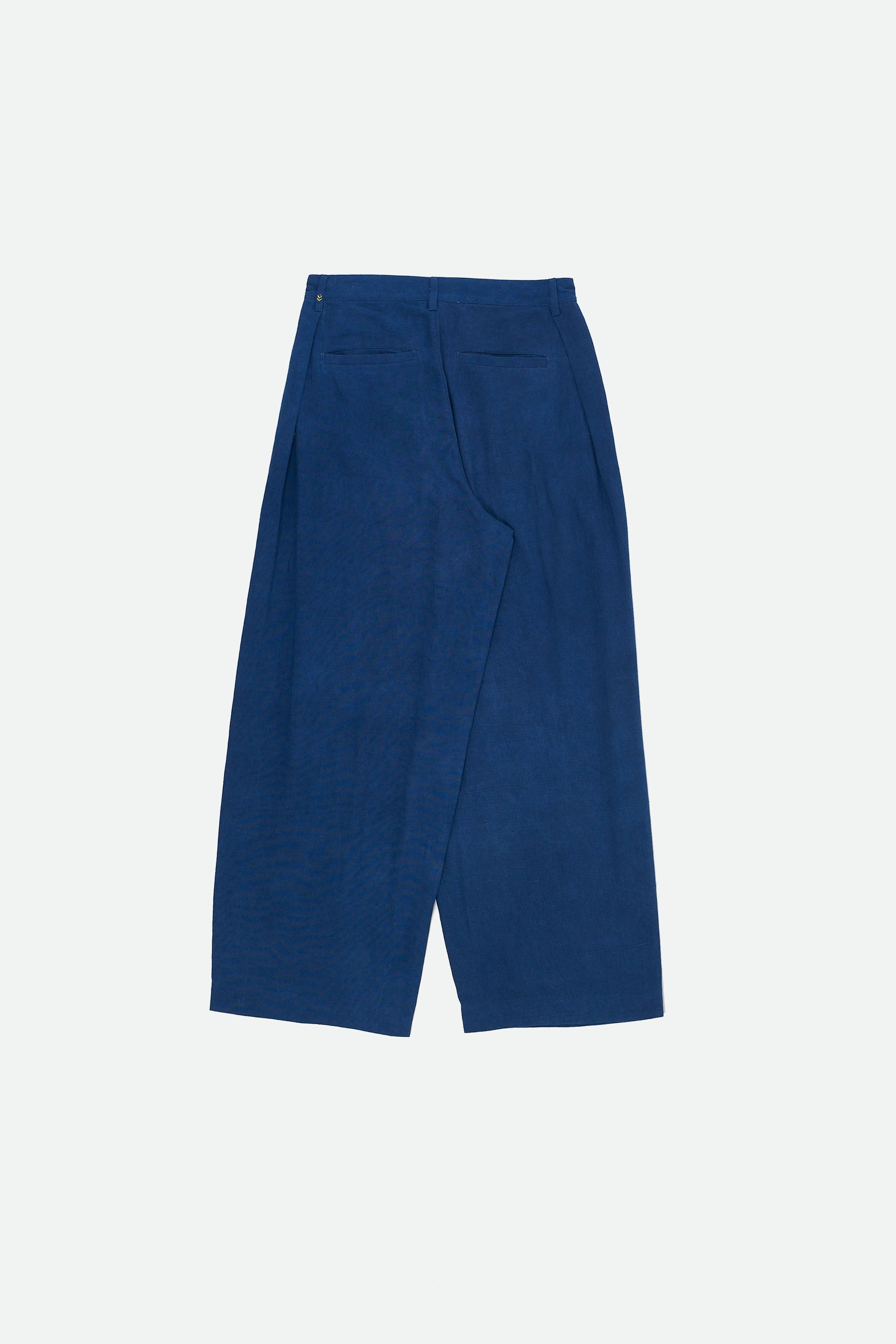 Pleated Handspun Cotton Trousers in Medium Indigo