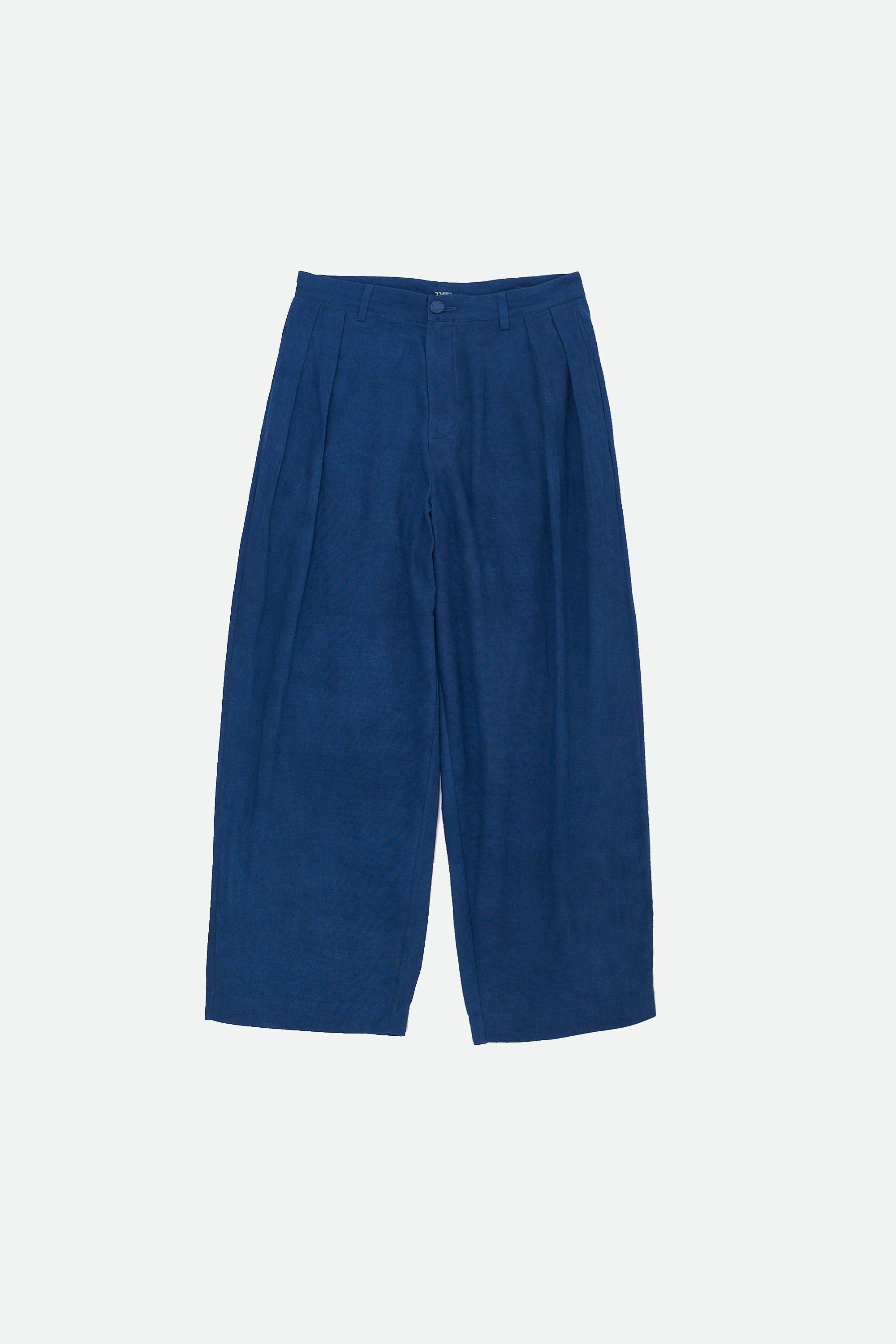Medium Indigo Pleated Handspun Cotton Trousers