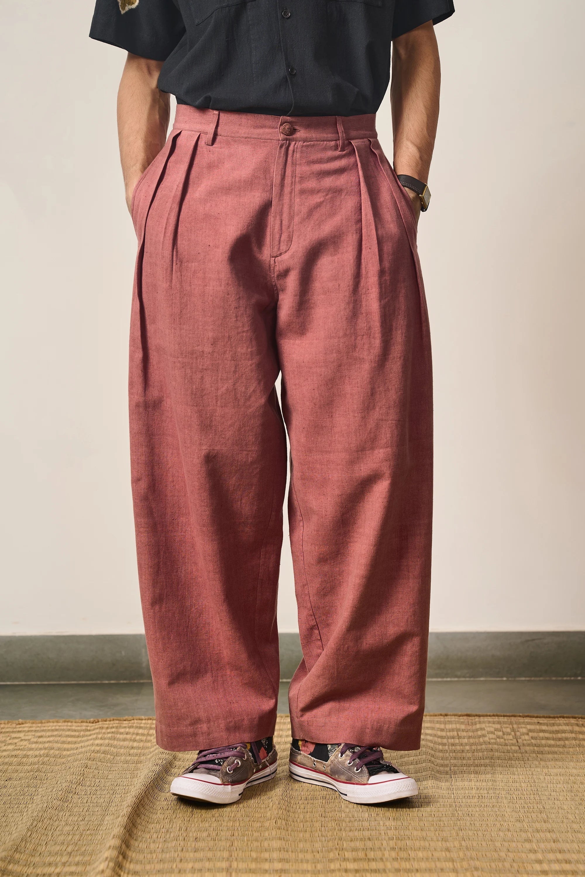Rogue Pink Pleated Cotton Trousers