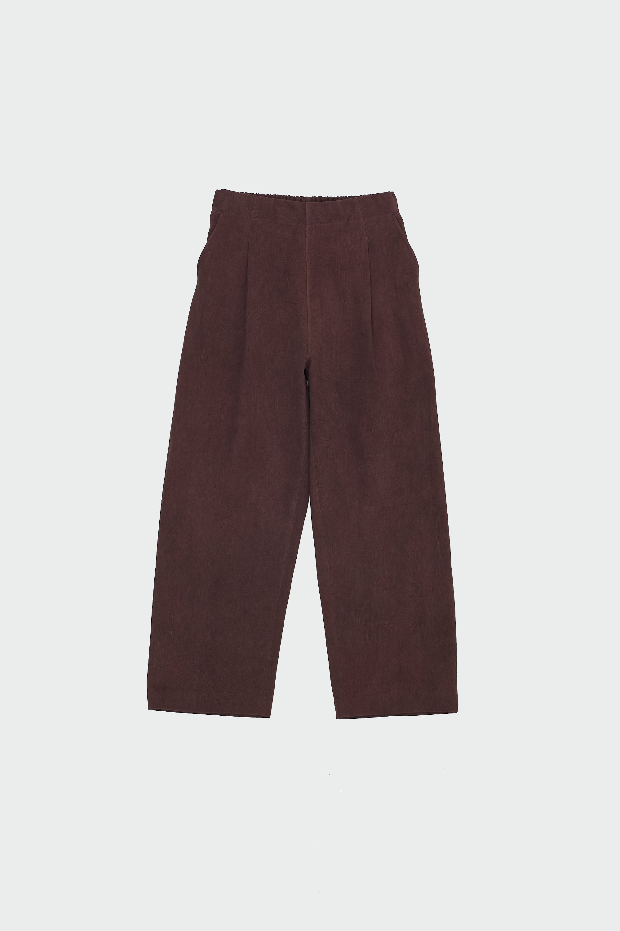 BURNT UMBER HANDSPUN DENIM PLEATED TROUSER