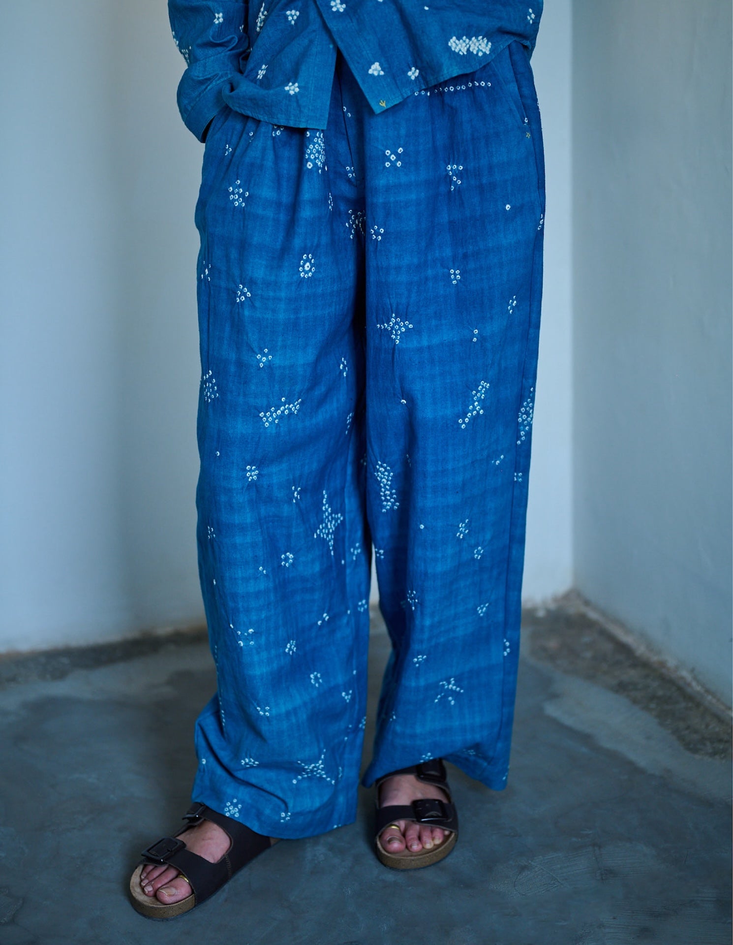 Medium Indigo Wide Legged Pants with Miniature Bandhani