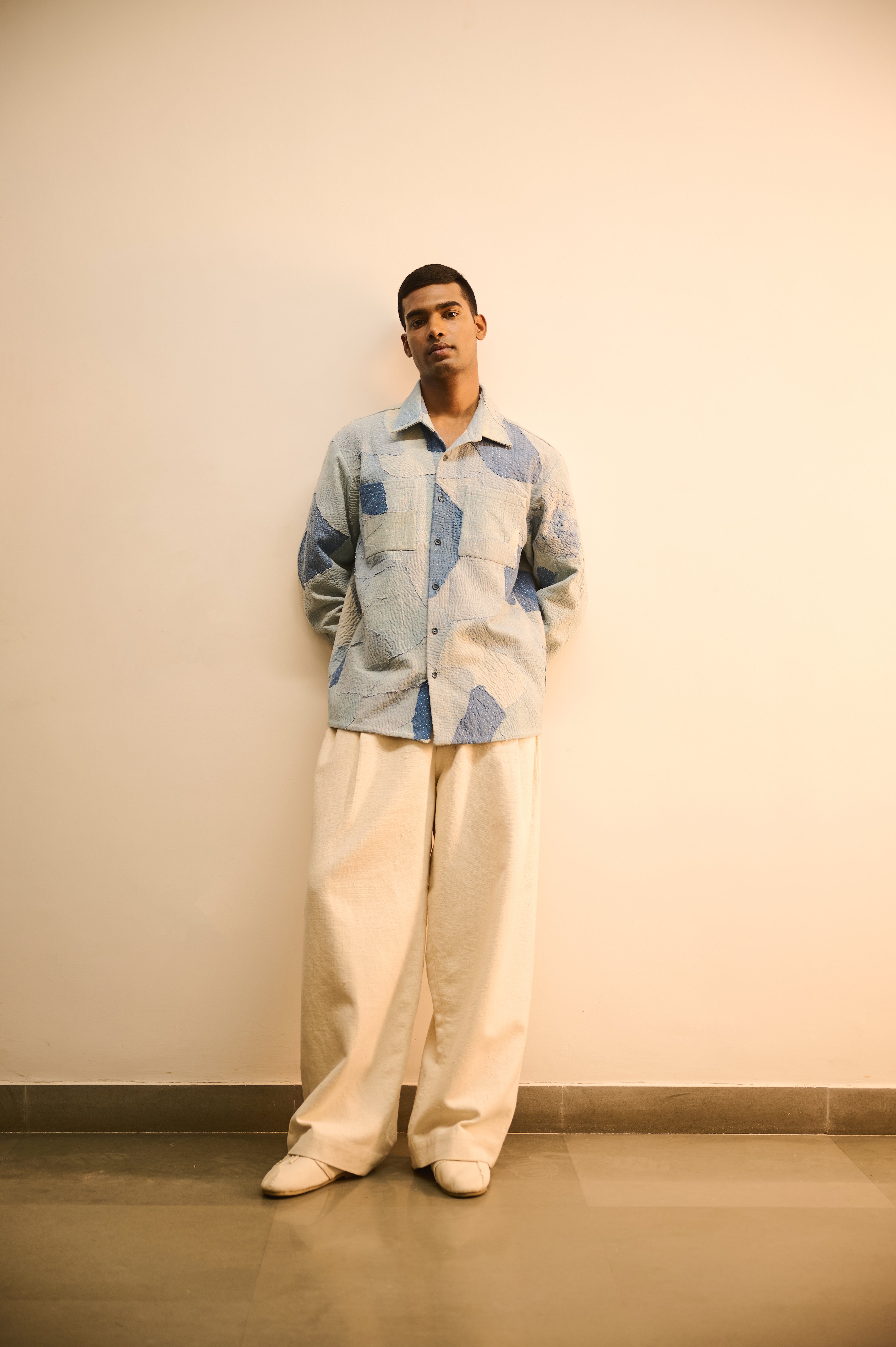 SKY INDIGO COTTON KANTHA PATCHWORK SHIRT