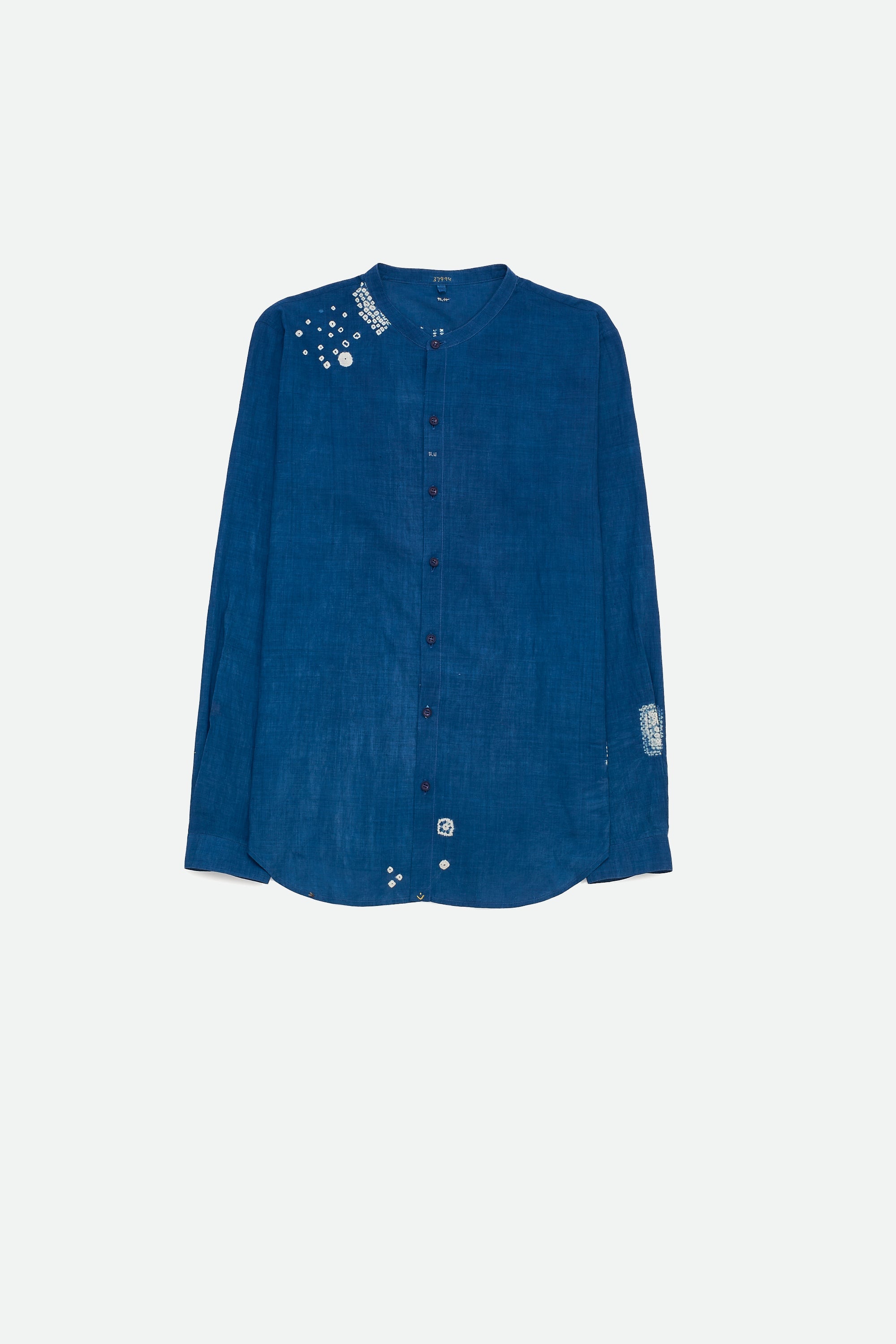 Medium Indigo Cotton Shirt Crafted with Shibori Motifs