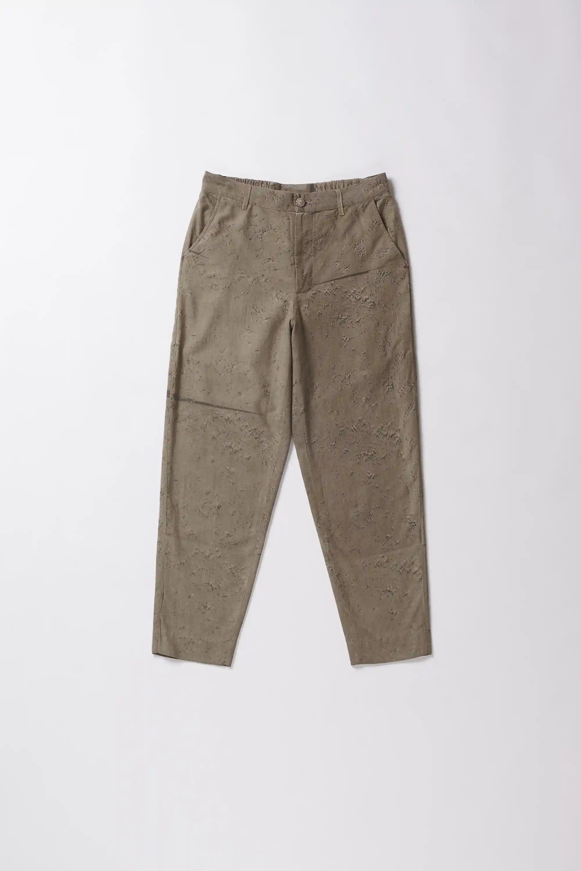 Front image of khaki green cotton pant