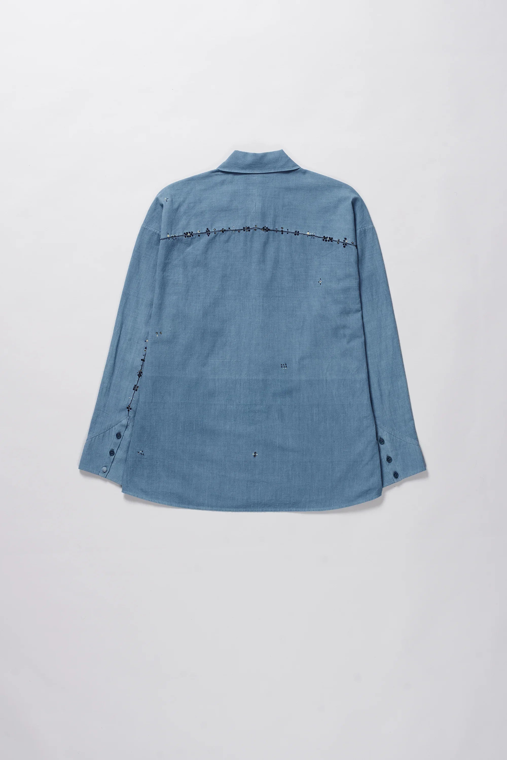 Embroidered Cotton Shirt in Sky Indigo