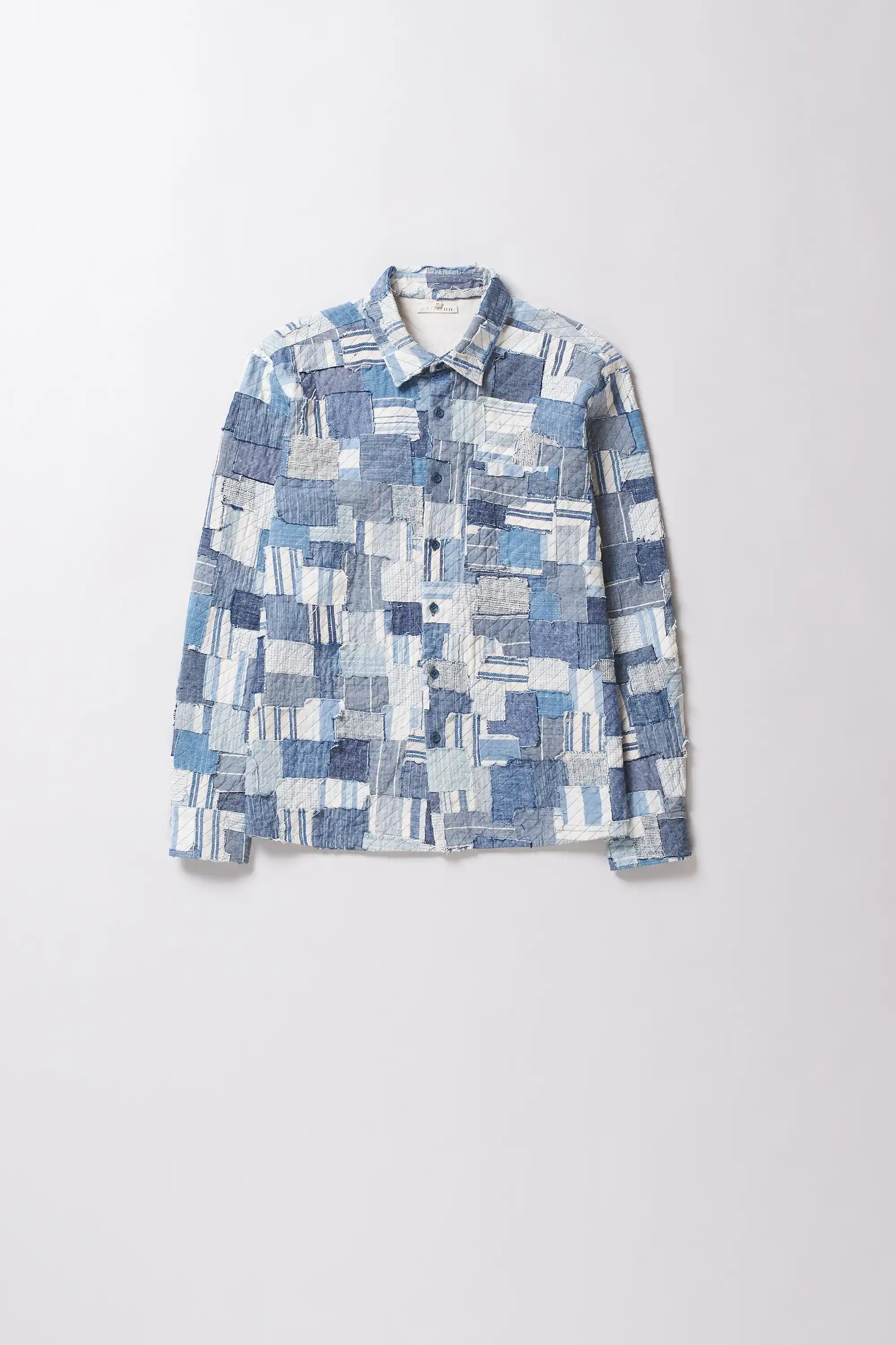 Front image of a cotton medium indigo shirt