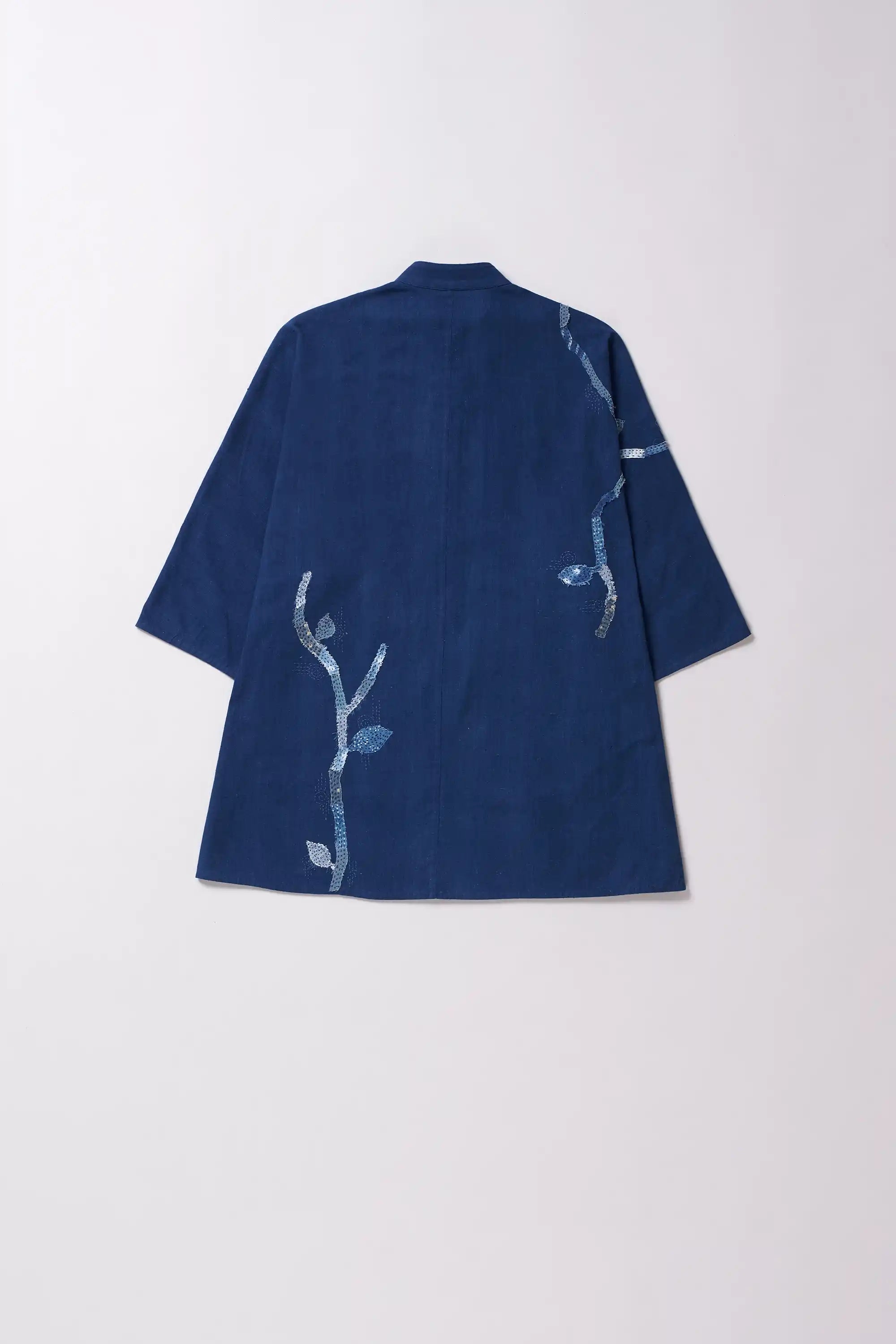 Back shot of macca cotton shirt in medium indigo